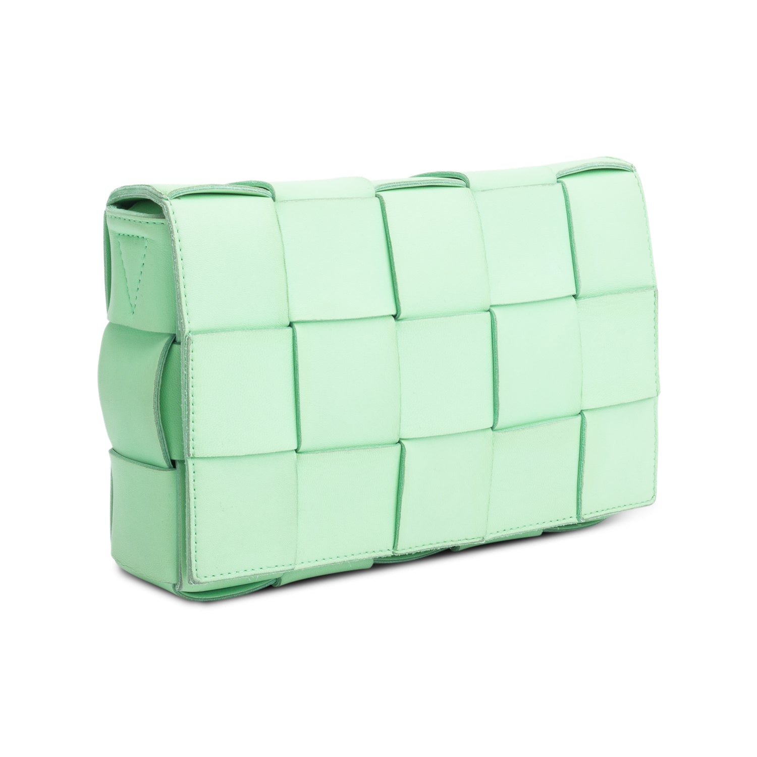 Bottega Veneta Green Leather Intrecciato Classic Cassette Bag