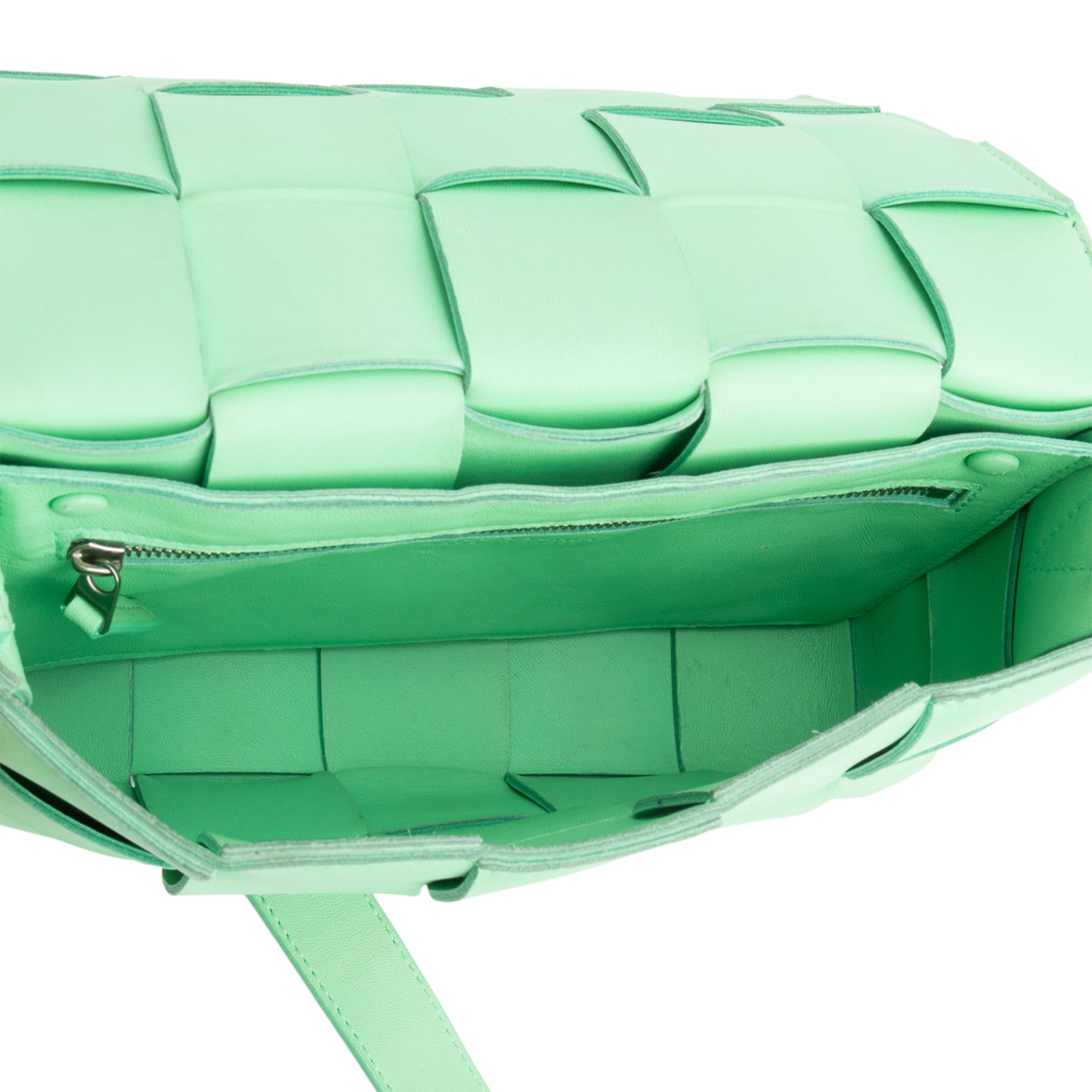 Bottega Veneta Green Leather Intrecciato Classic Cassette Bag