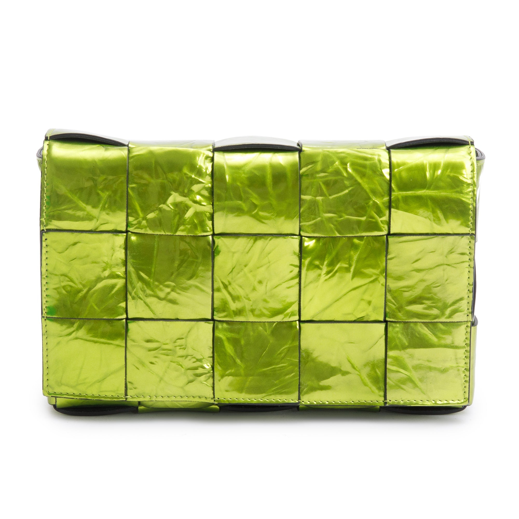 Bottega Veneta Green Metallic Crushed Calfskin Maxi Intrecciato