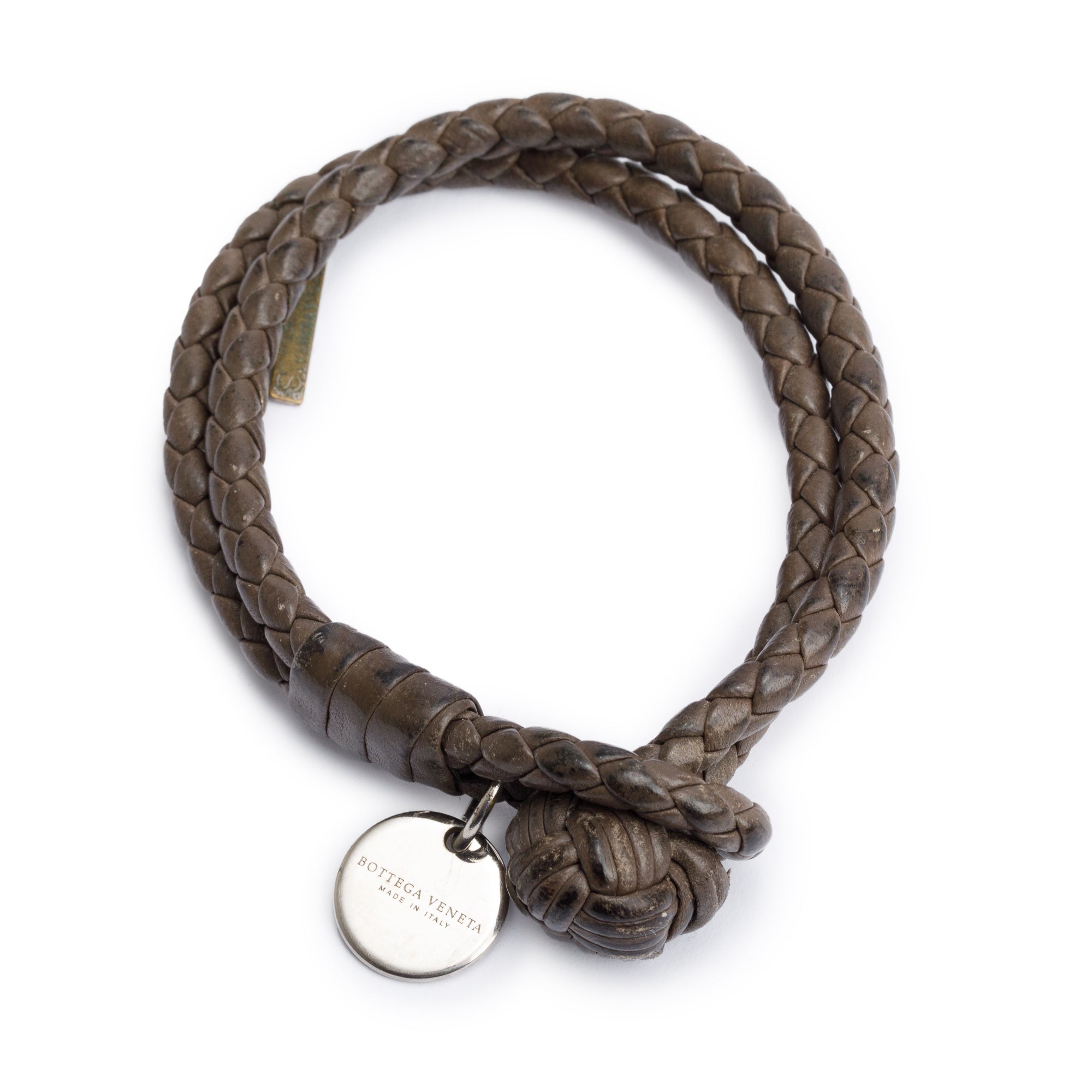 Bottega Veneta Grey Intrecciato Leather Double Wrap Bracelet