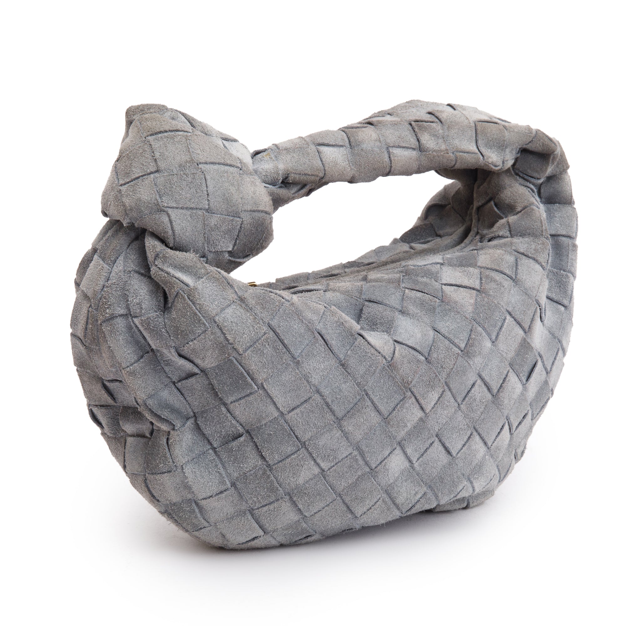 Bottega Veneta Grey Suede Intrecciato Leather Mini Jodie Bag