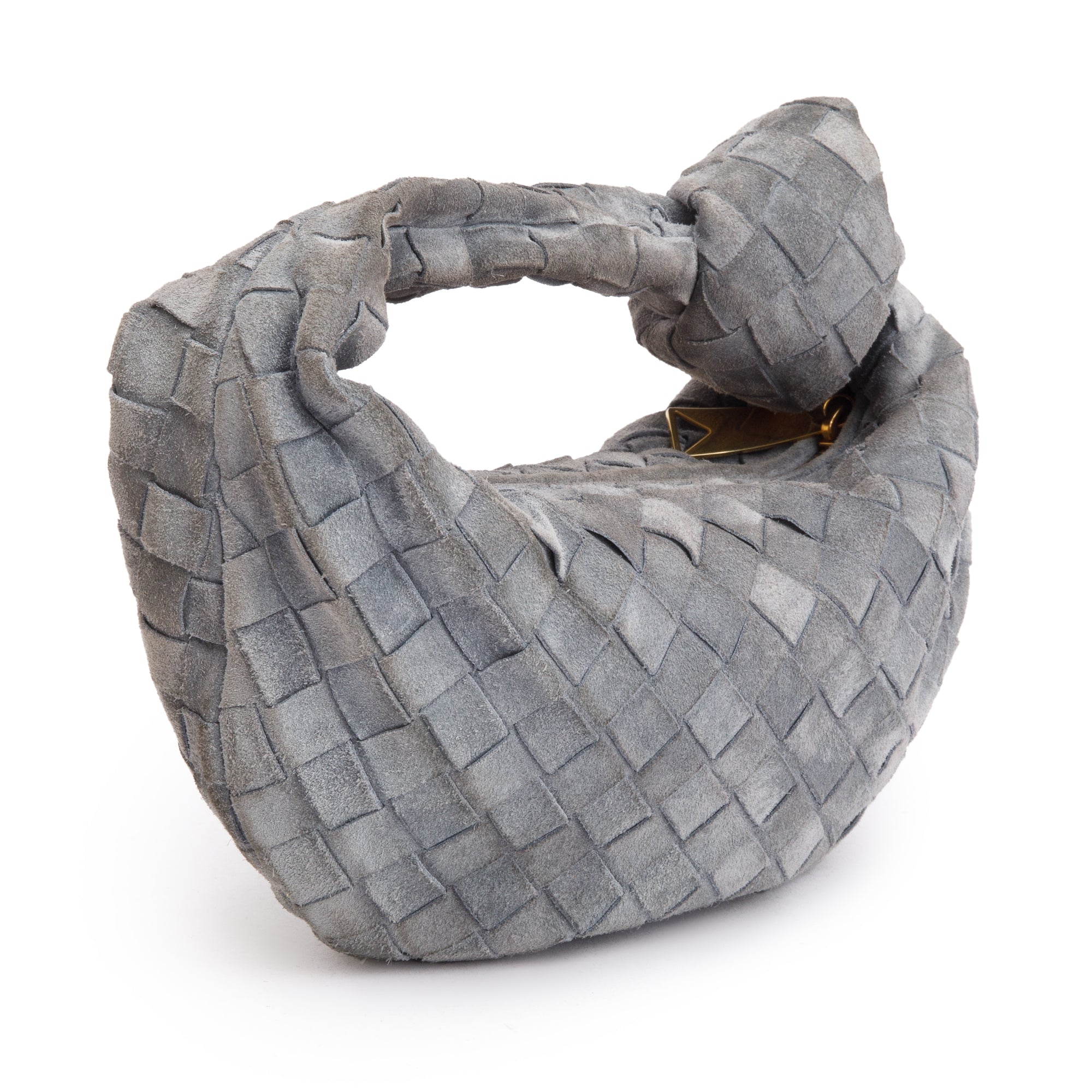 Bottega Veneta Grey Suede Intrecciato Leather Mini Jodie Bag