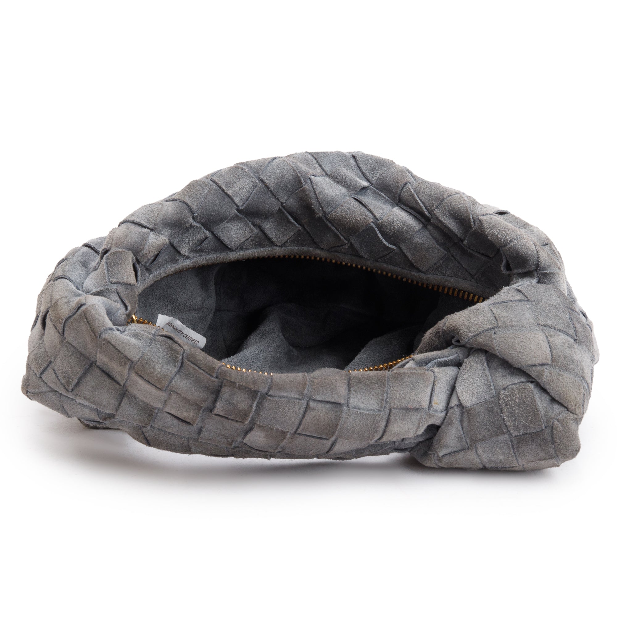 Bottega Veneta Grey Suede Intrecciato Leather Mini Jodie Bag