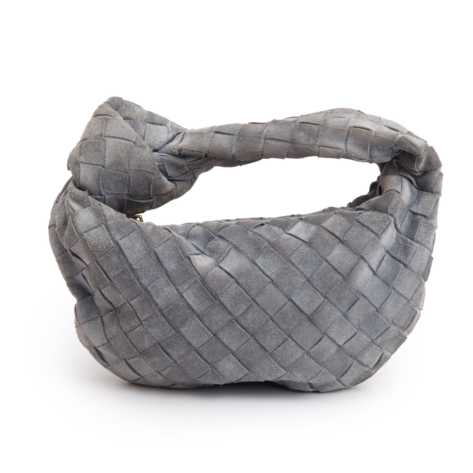 Bottega Veneta Grey Suede Intrecciato Leather Mini Jodie Bag