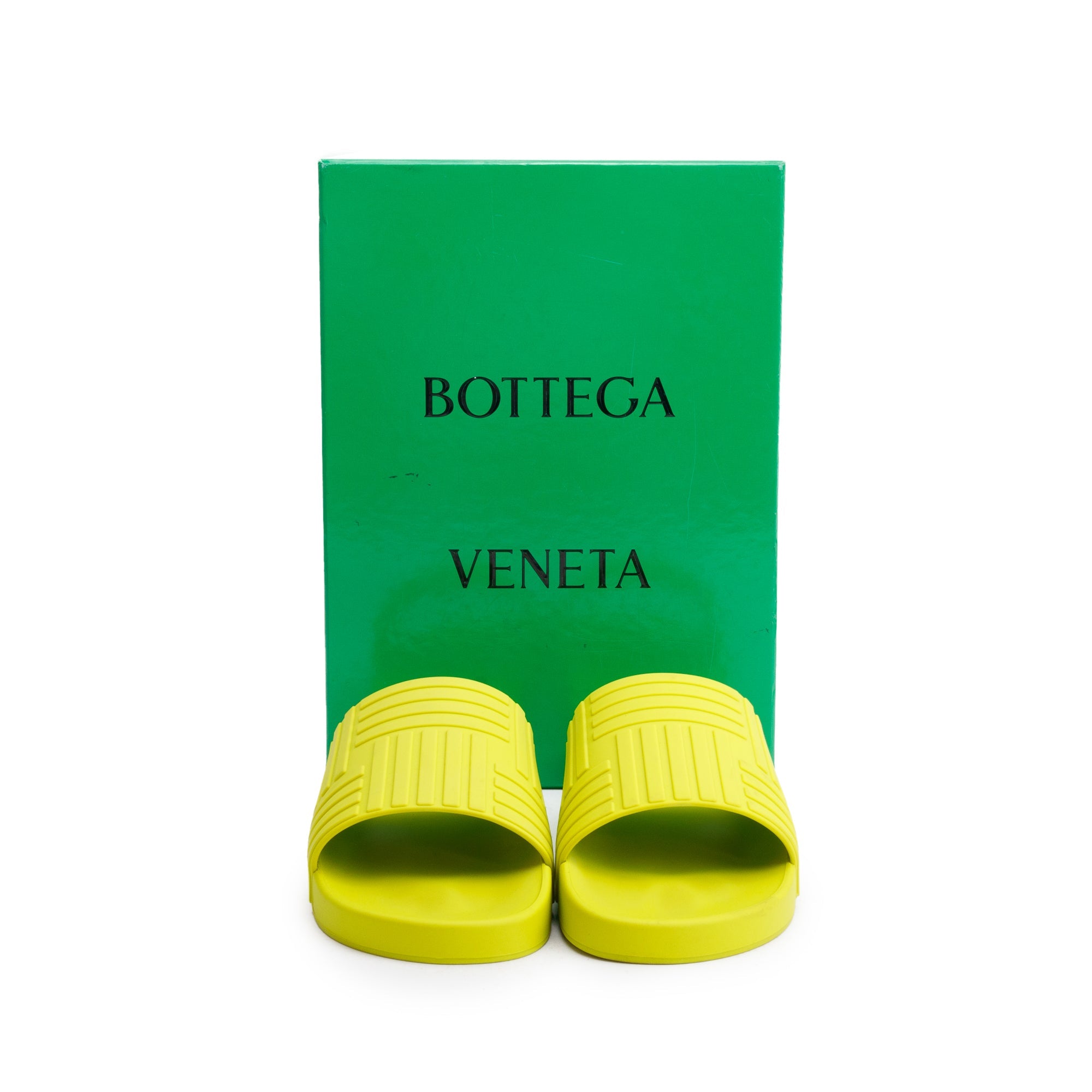 Bottega Veneta Kiwi Rubber Flat Slider Sandals, Size 40 w/ Box