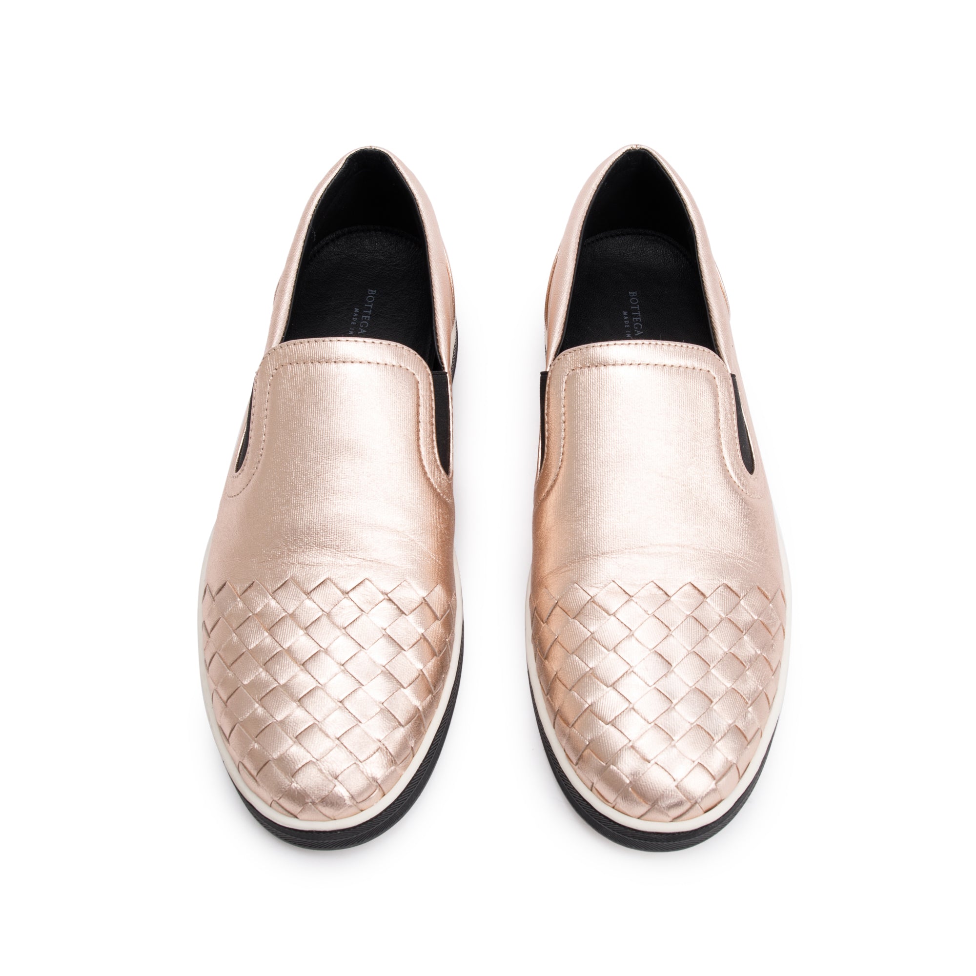 Bottega Veneta Metallic Pink Nappa Intrecciato Leather Slip On Sneakers, Size 39