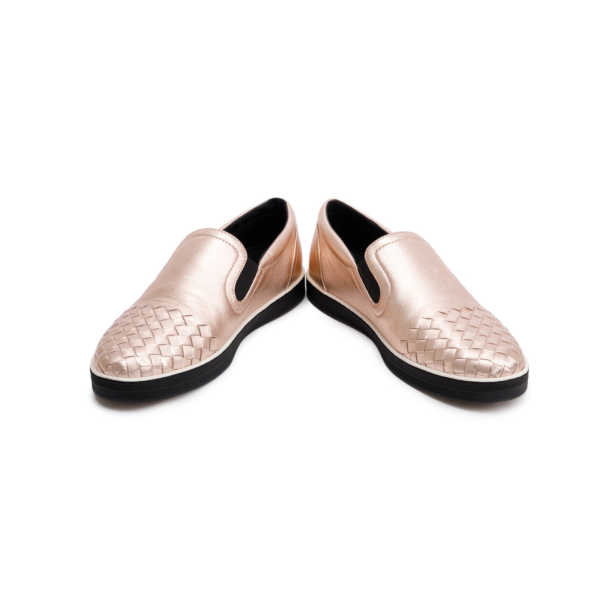 Bottega Veneta Metallic Pink Nappa Intrecciato Leather Slip On Sneakers, Size 39