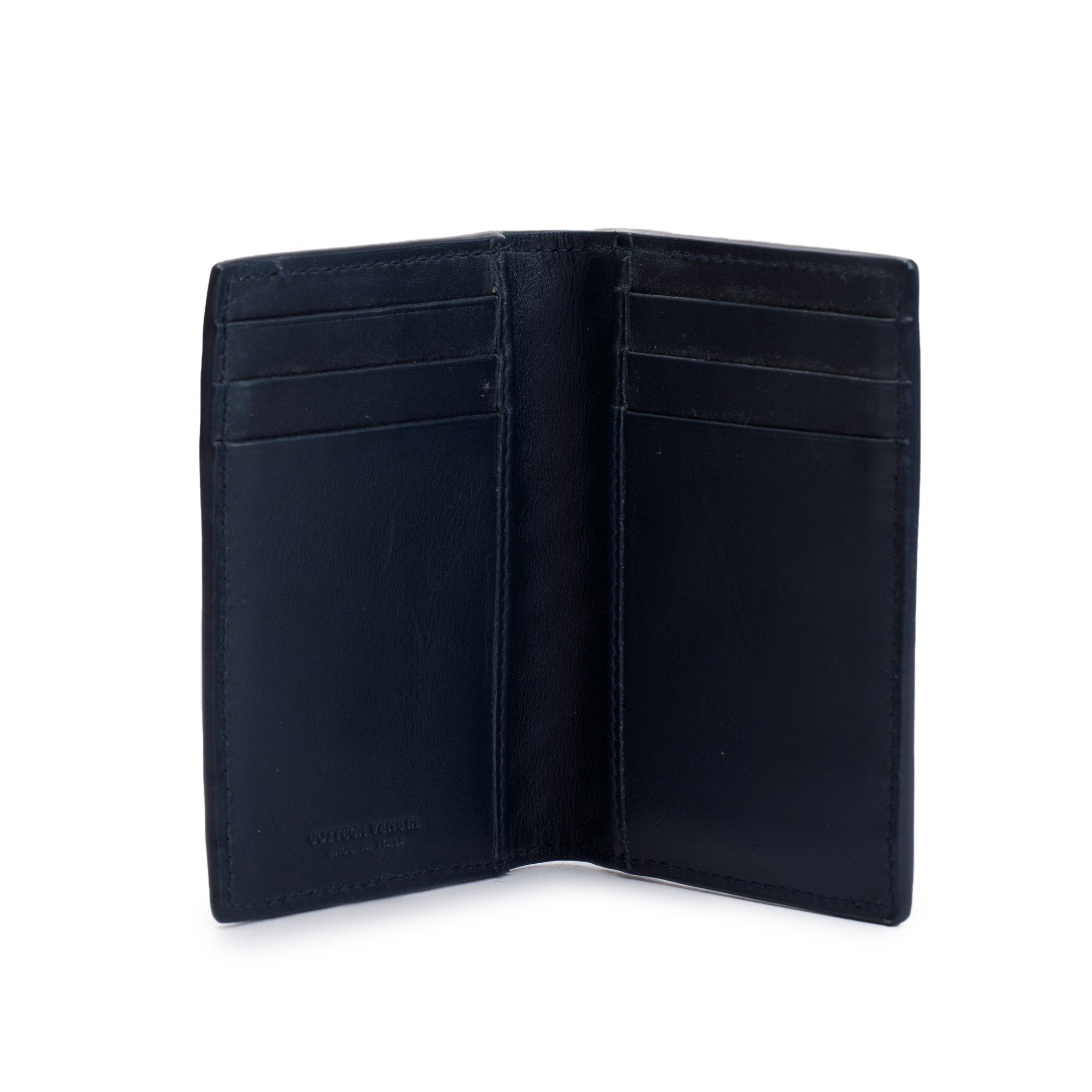 Bottega Veneta Navy Intrecciato Leather Flap Card Case w/ Box