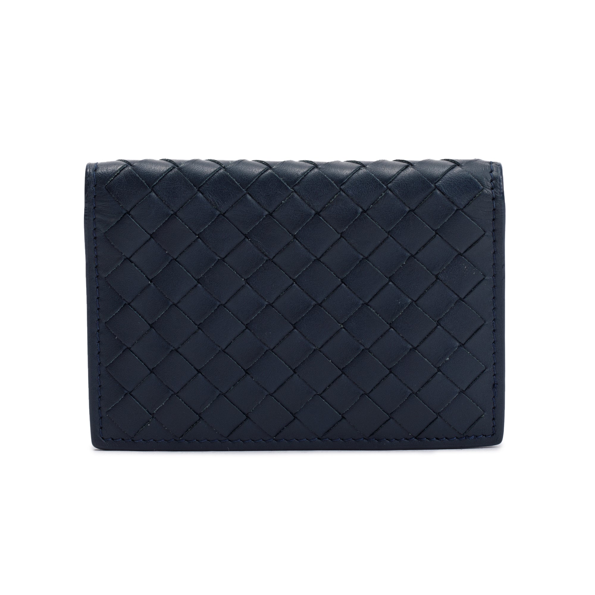 Bottega Veneta Navy Intrecciato Leather Flap Card Case w/ Box