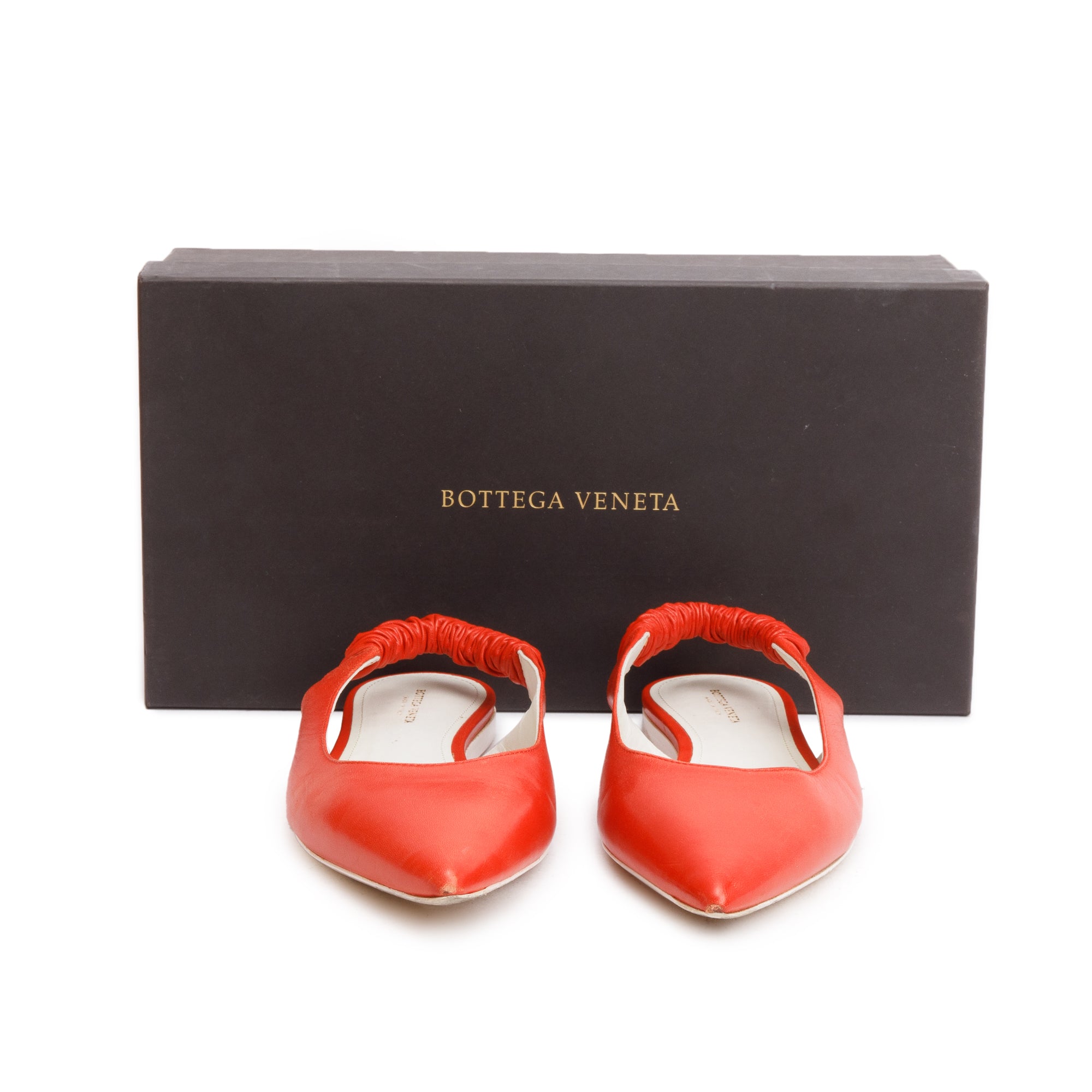 Bottega Veneta Orange Leather Slingback Ballerina Flats, Size 38.5 w/ Box