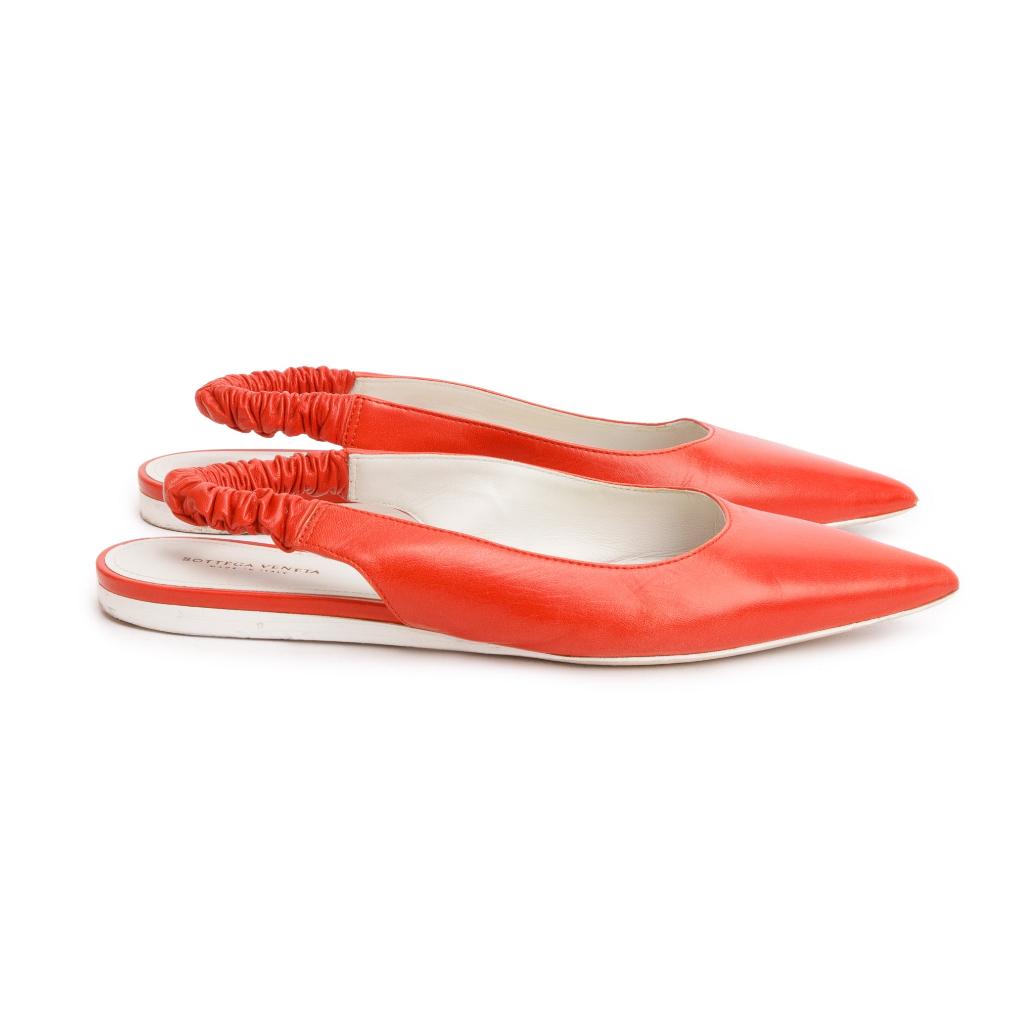 Bottega Veneta Orange Leather Slingback Ballerina Flats, Size 38.5 w/ Box