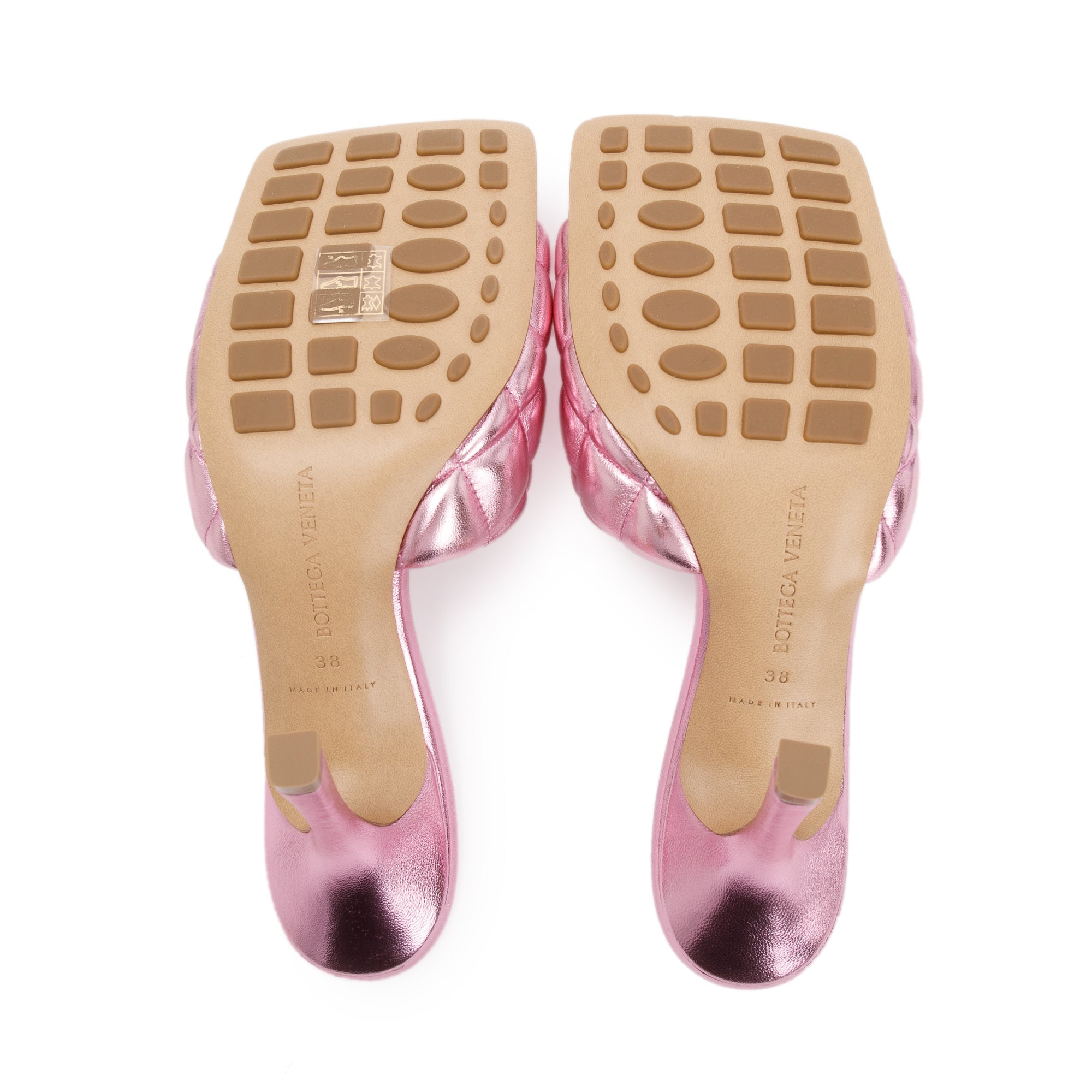 Bottega Veneta Pink Metallic Lambskin Leather Padded Sandals, Size 38 w/ Box