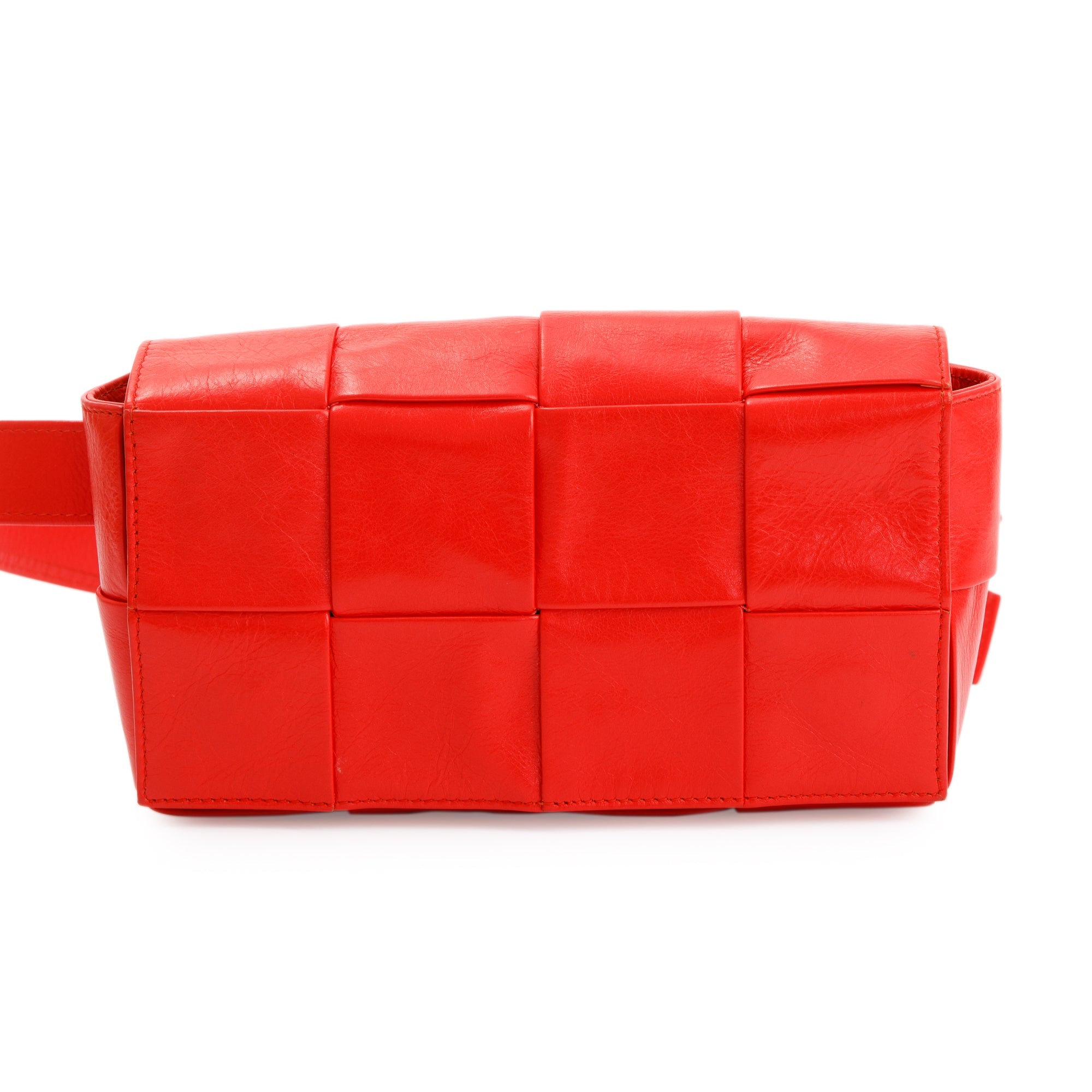 Bottega Veneta Red Calfskin Intrecciato Cassette Belt Bag