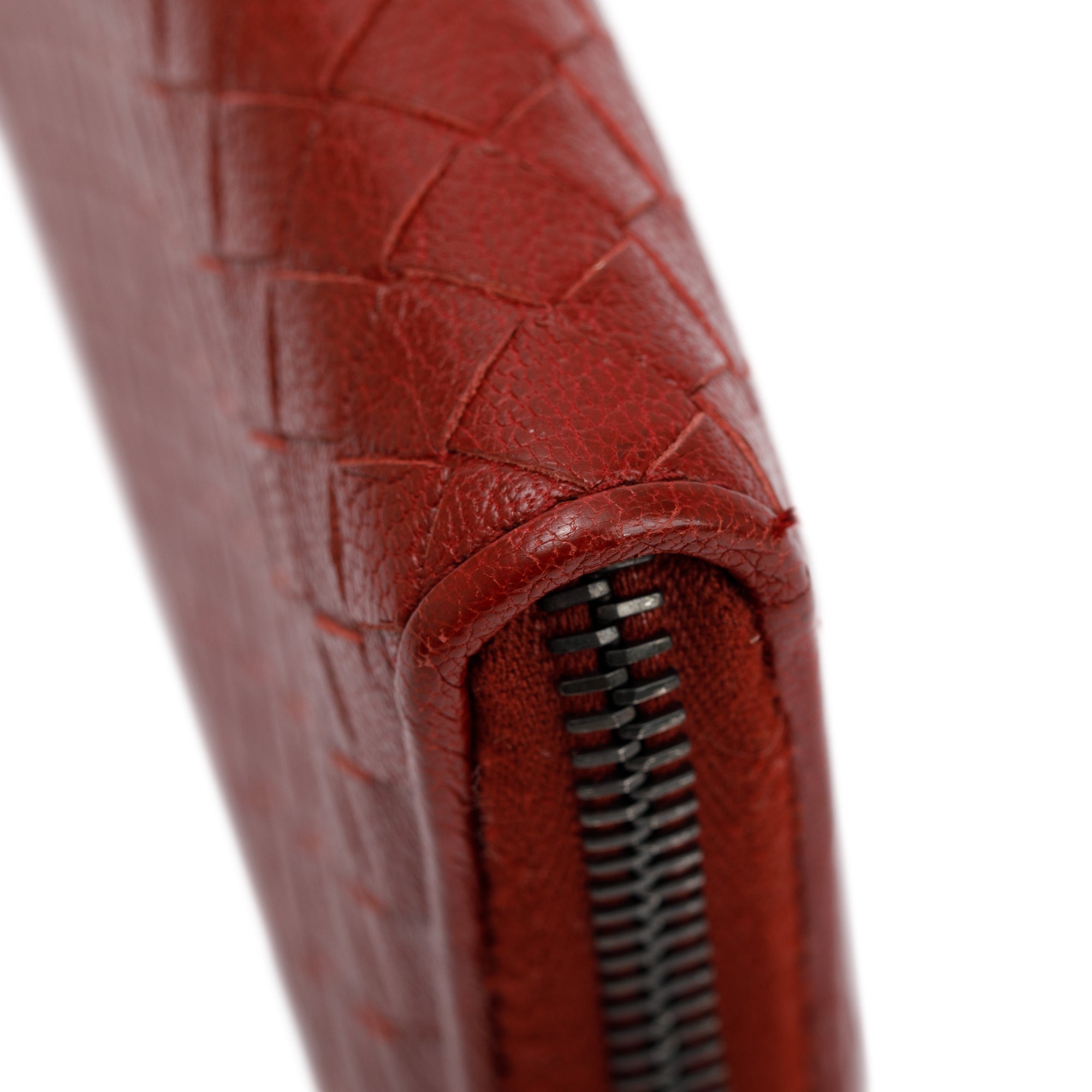 Bottega Veneta Red Intrecciato Leather Zip Around Wallet