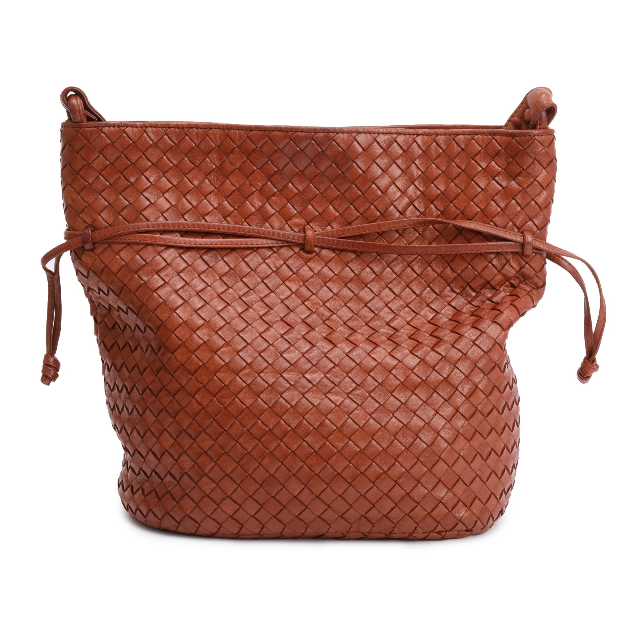 Bottega Veneta Vintage Brown Intrecciato Leather Drawstring Shoulder Bag
