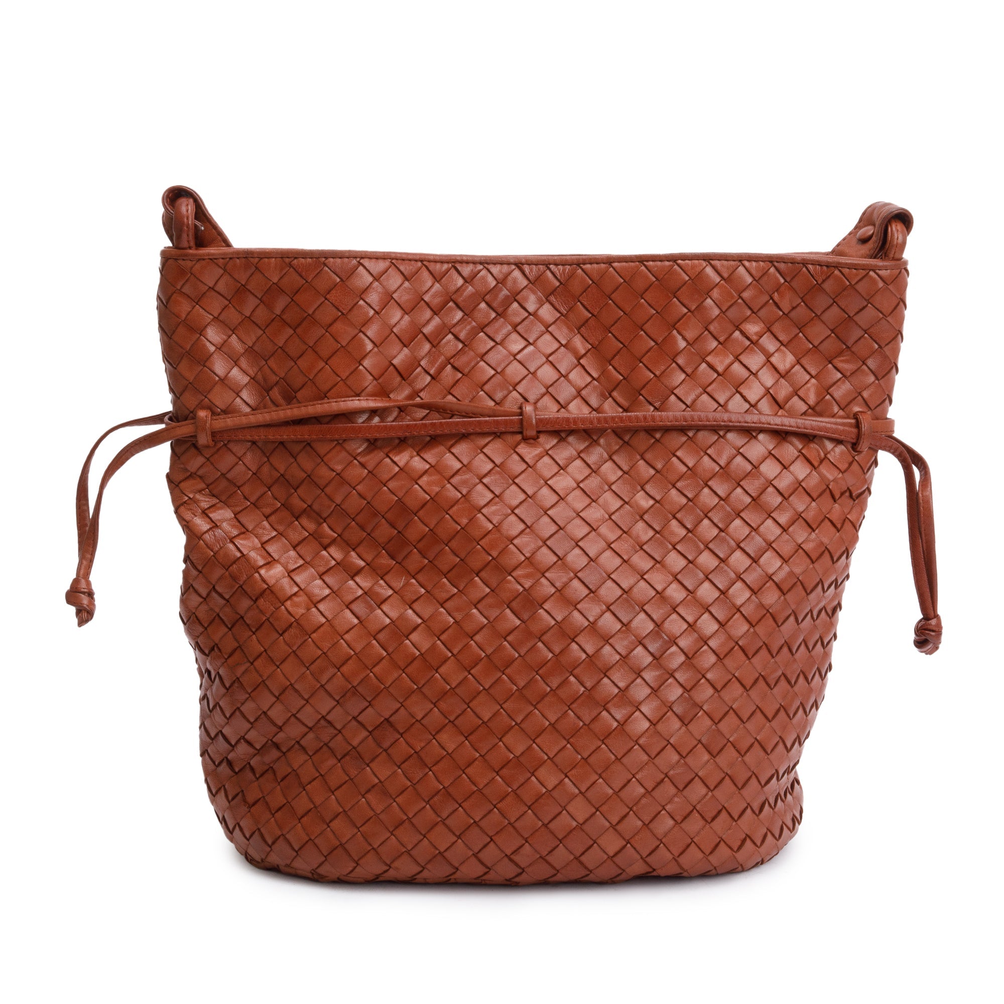 Bottega Veneta Vintage Brown Intrecciato Leather Drawstring Shoulder Bag