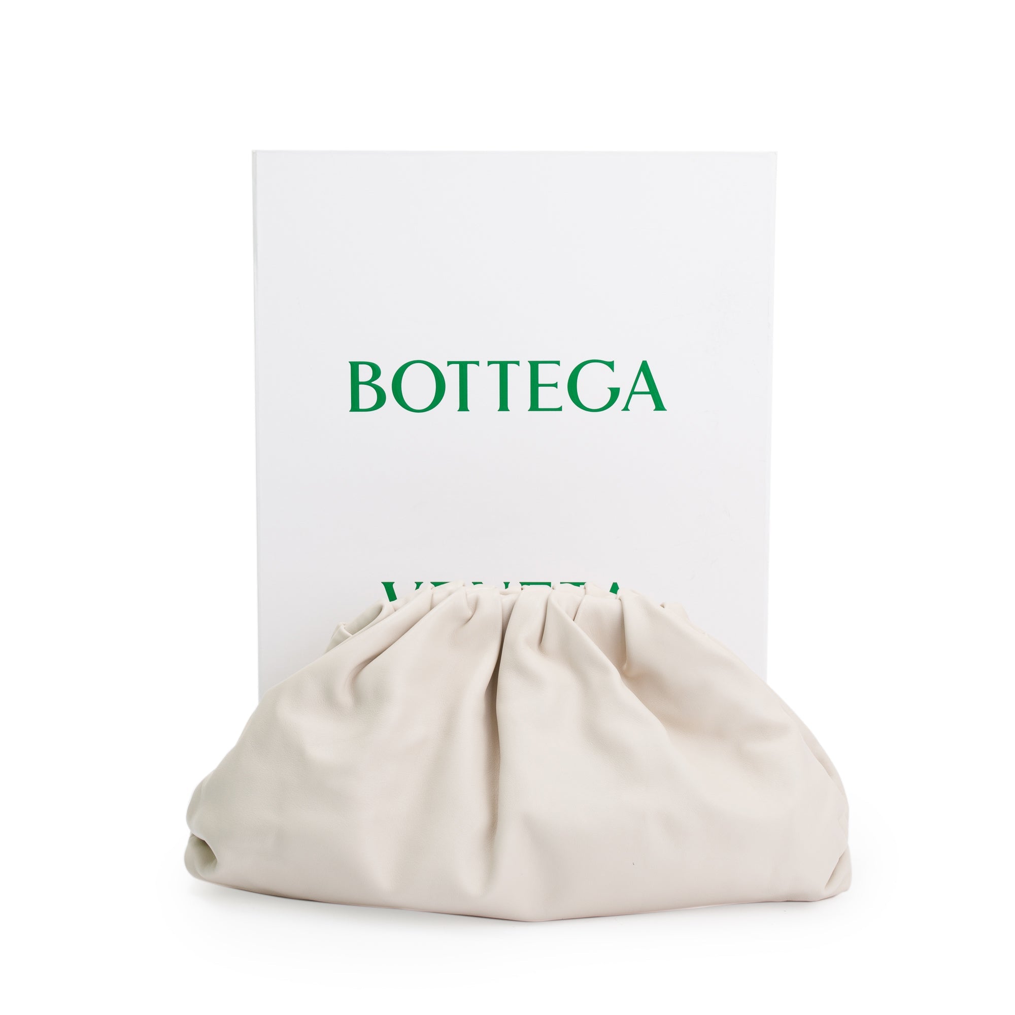 Bottega Veneta White Calfskin Leather The Classic Large Pouch w/ Box