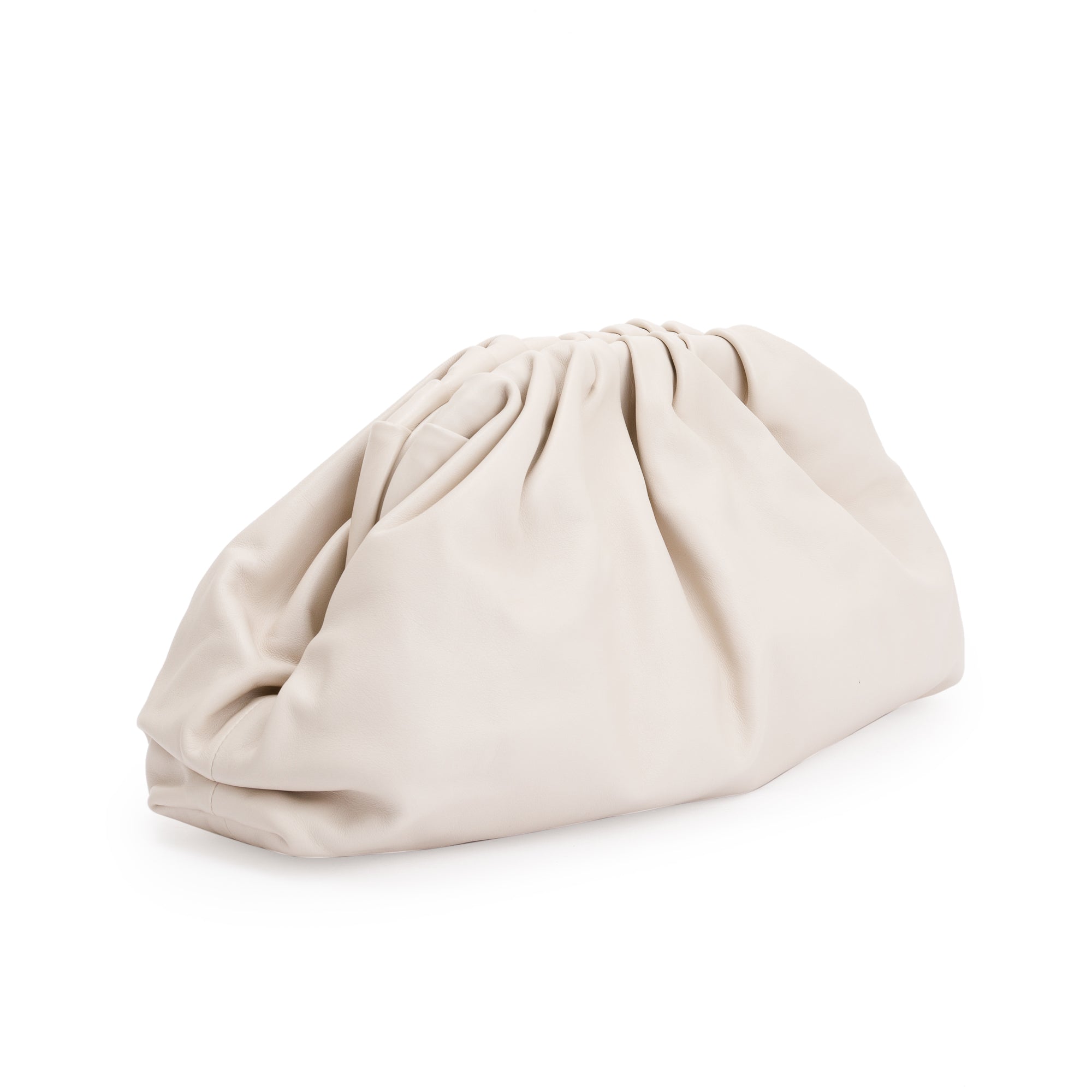 Bottega Veneta White Calfskin Leather The Classic Large Pouch w/ Box