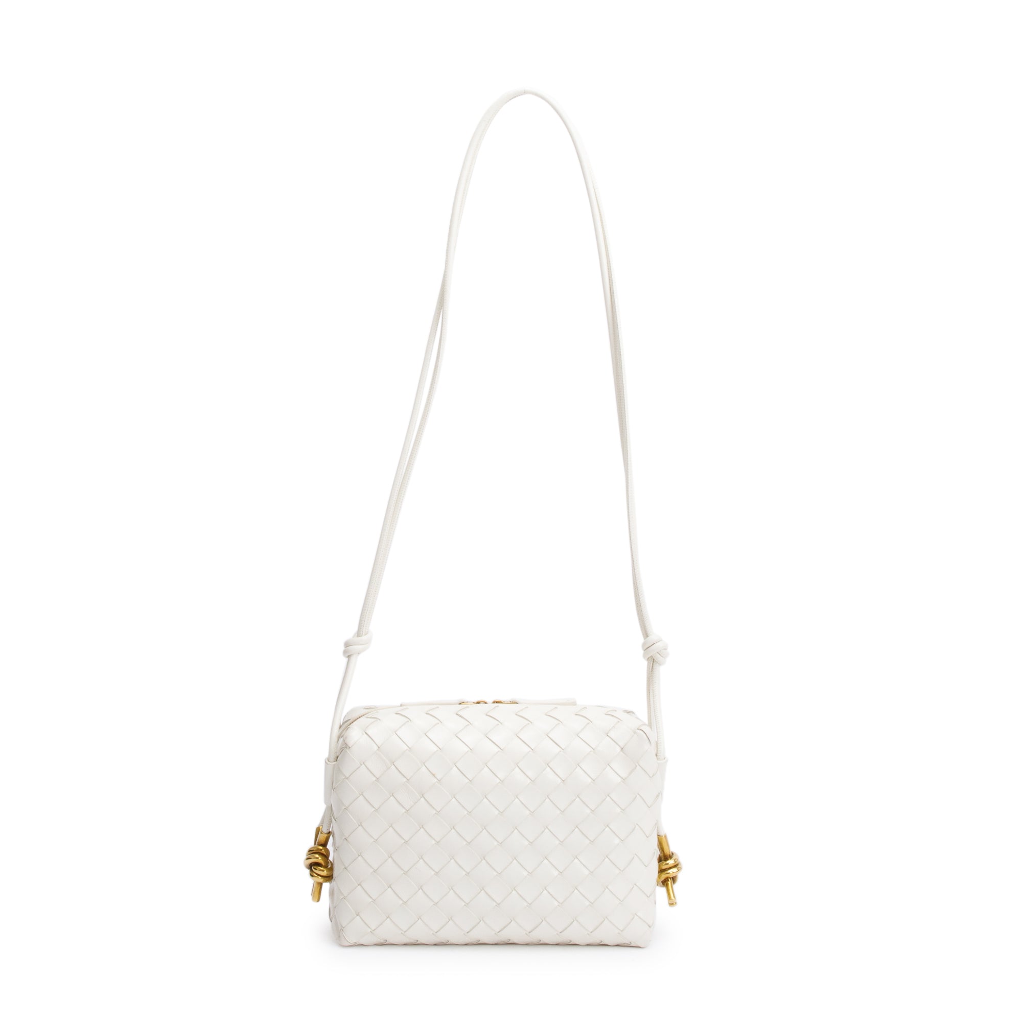 Bottega Veneta White Intrecciato Leather Loop Camera Bag