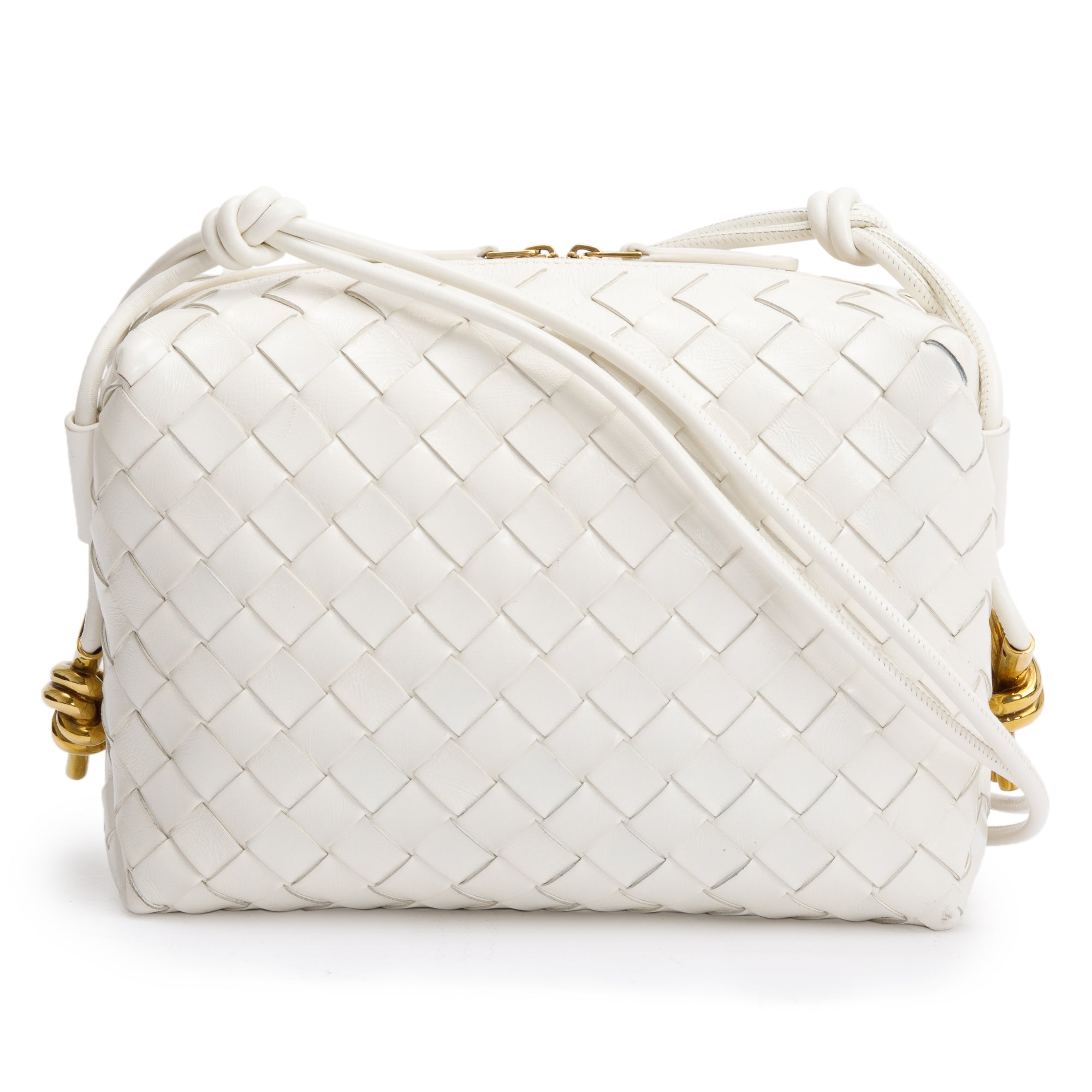 Bottega Veneta White Intrecciato Leather Loop Camera Bag