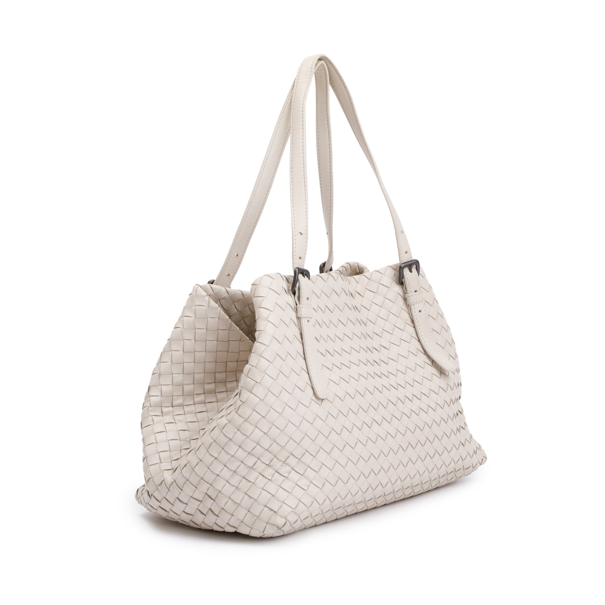 Bottega Veneta White Intrecciato Leather Medium Cesta Tote