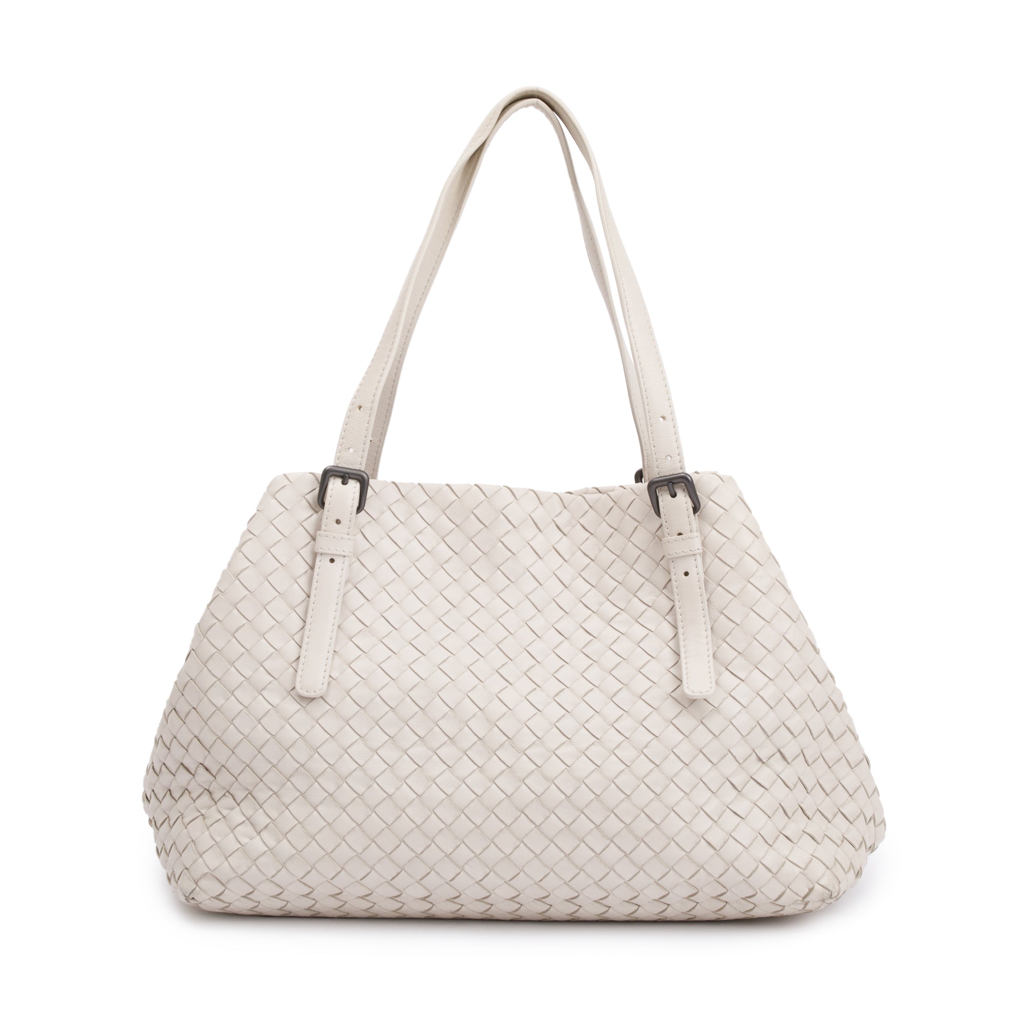 Bottega Veneta White Intrecciato Leather Medium Cesta Tote