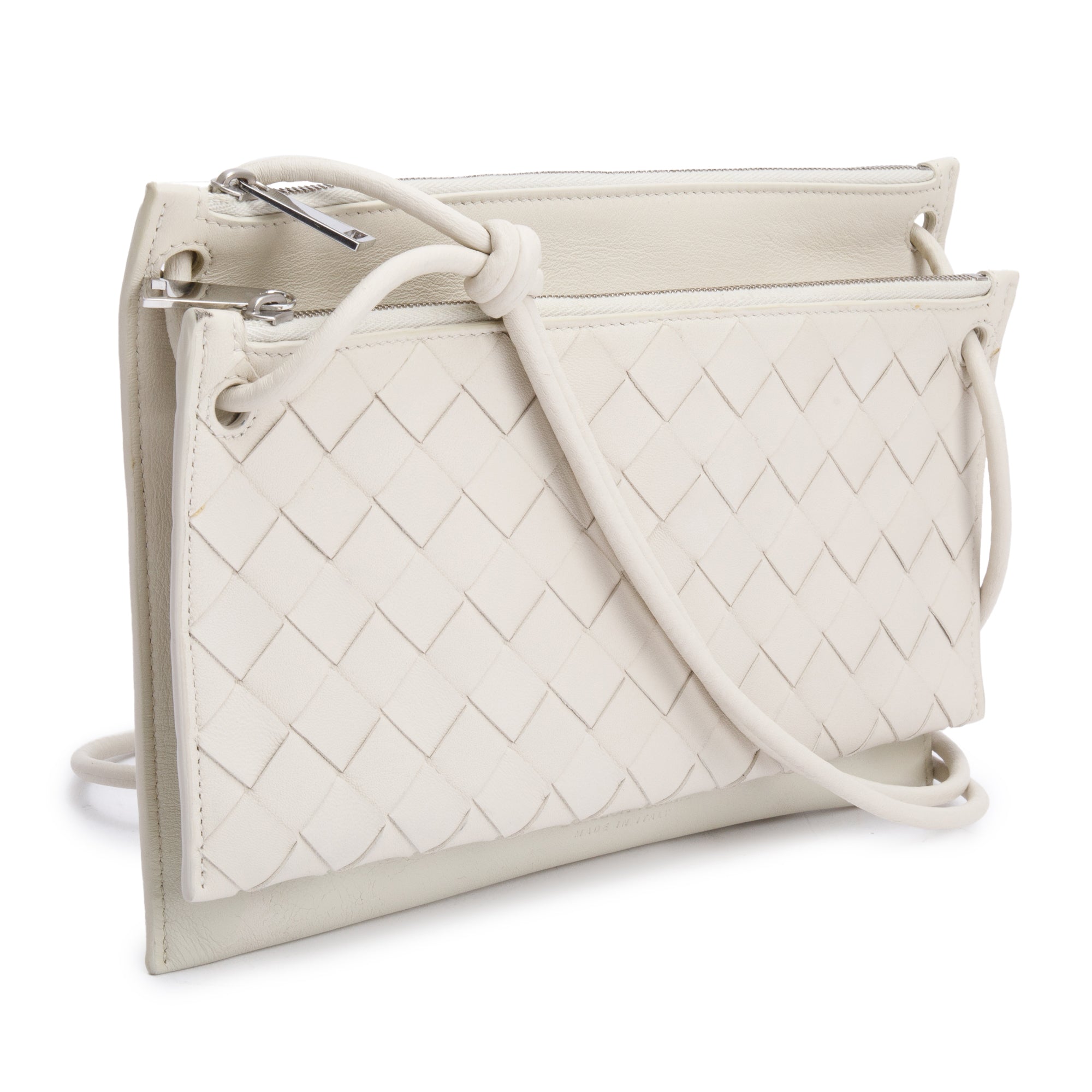 Bottega Veneta White Intrecciato Nappa Leather Double Pouch Crossbody Bag