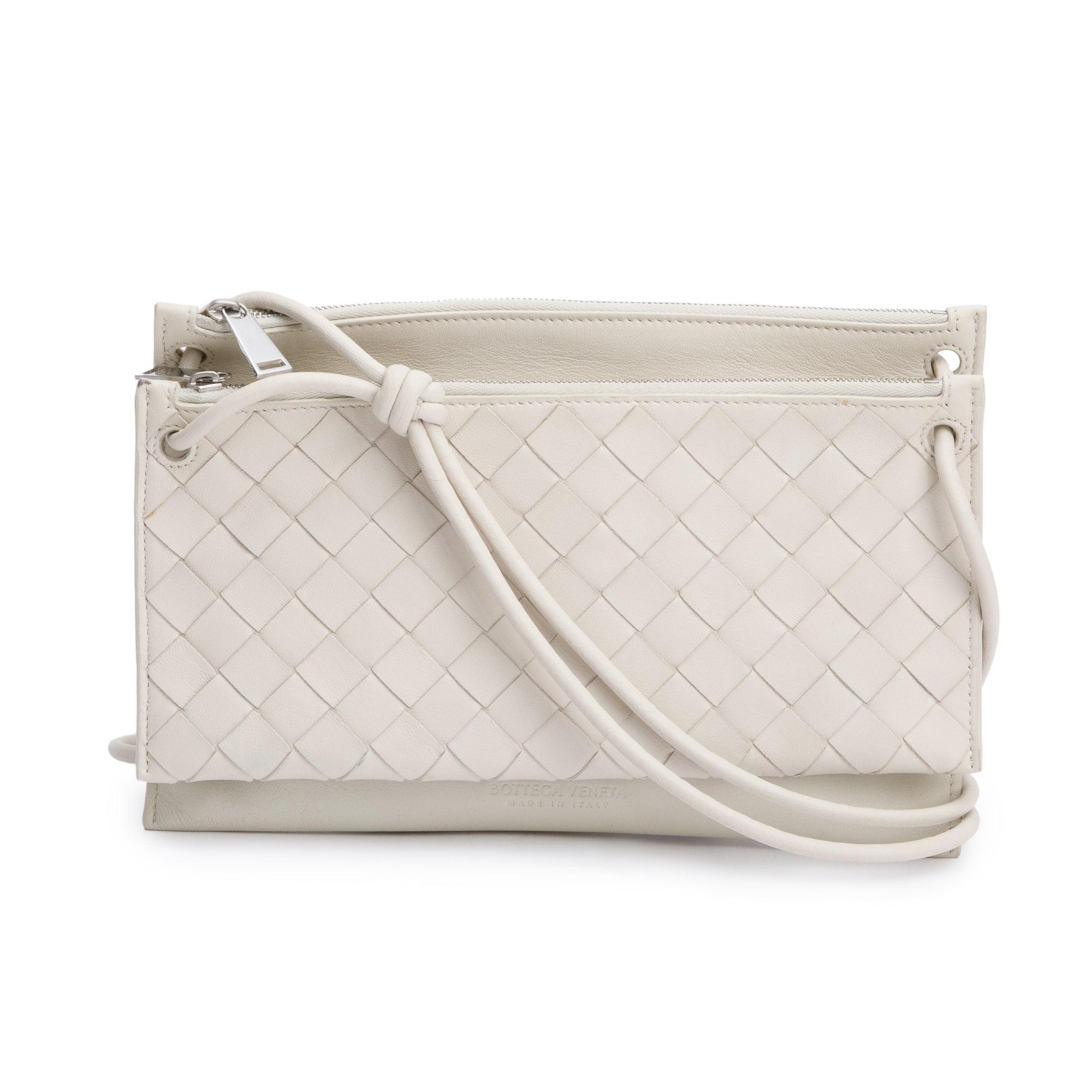 Bottega Veneta White Intrecciato Nappa Leather Double Pouch Crossbody Bag