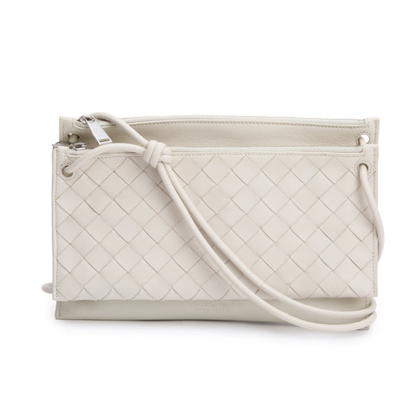 Bottega Veneta White Intrecciato Nappa Leather Double Pouch Bottega Veneta White Intrecciato Nappa Leather Double Pouch