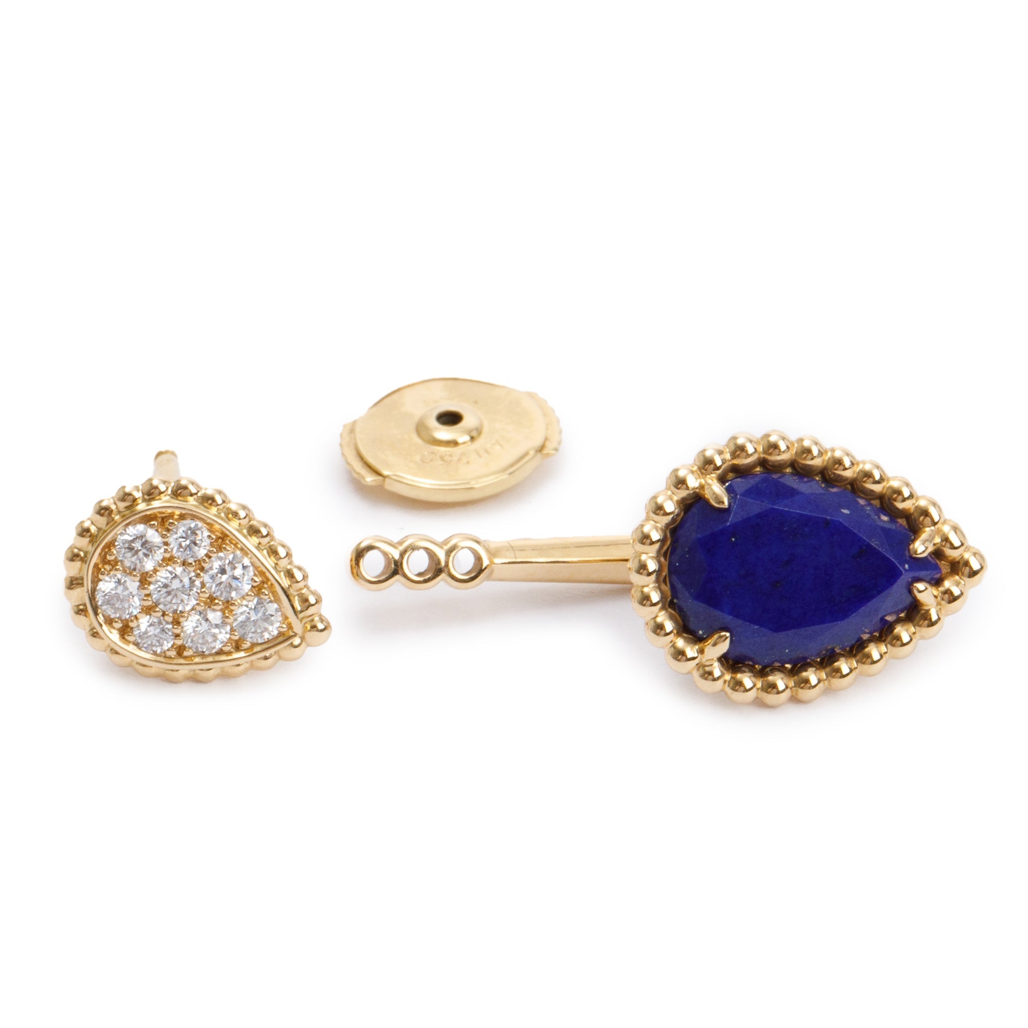 Boucheron 18k Yellow Gold Lapis Lazuli & Diamond Serpent Boheme Stud Earrings w/ Box