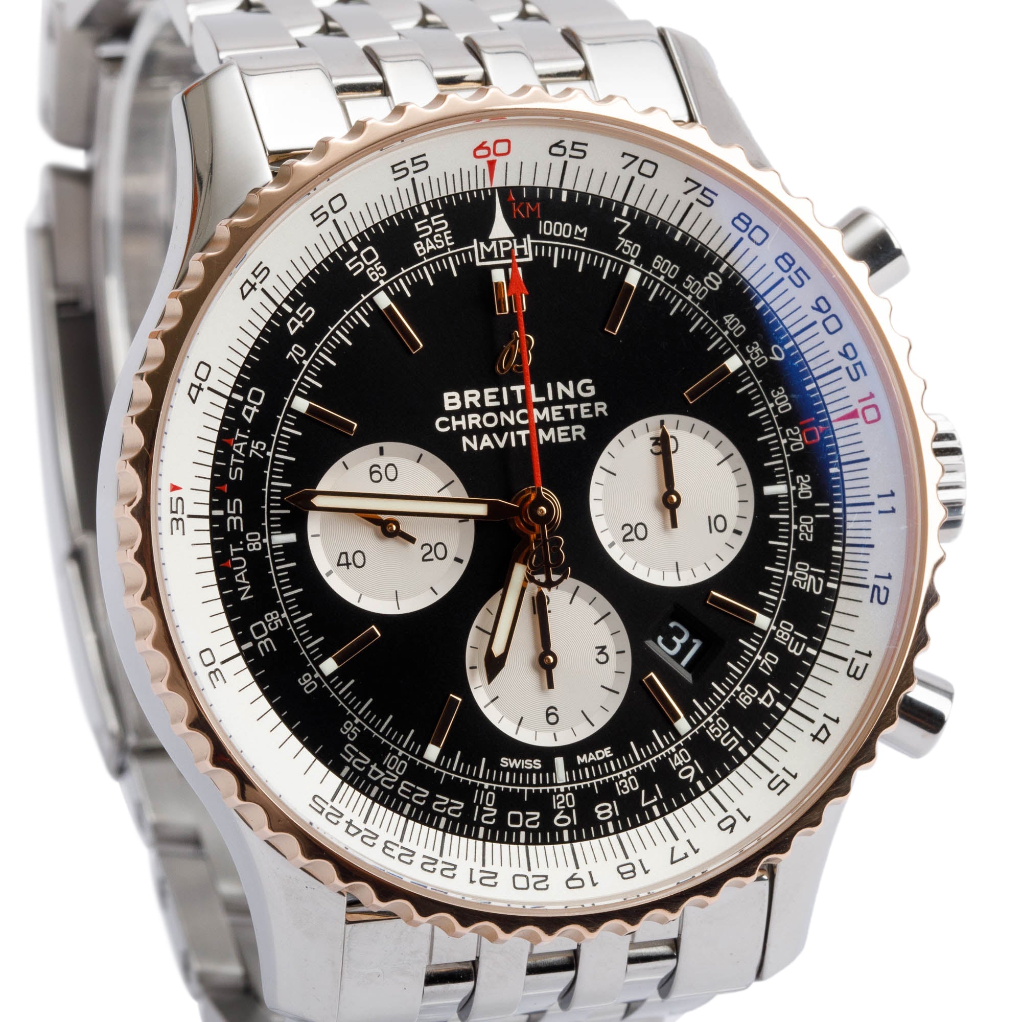 Breitling Stainless Steel & 18k Rose Gold Navitimer B01 Chronograph 46 MM Automatic Watch UB0127 w/ Box & Papers