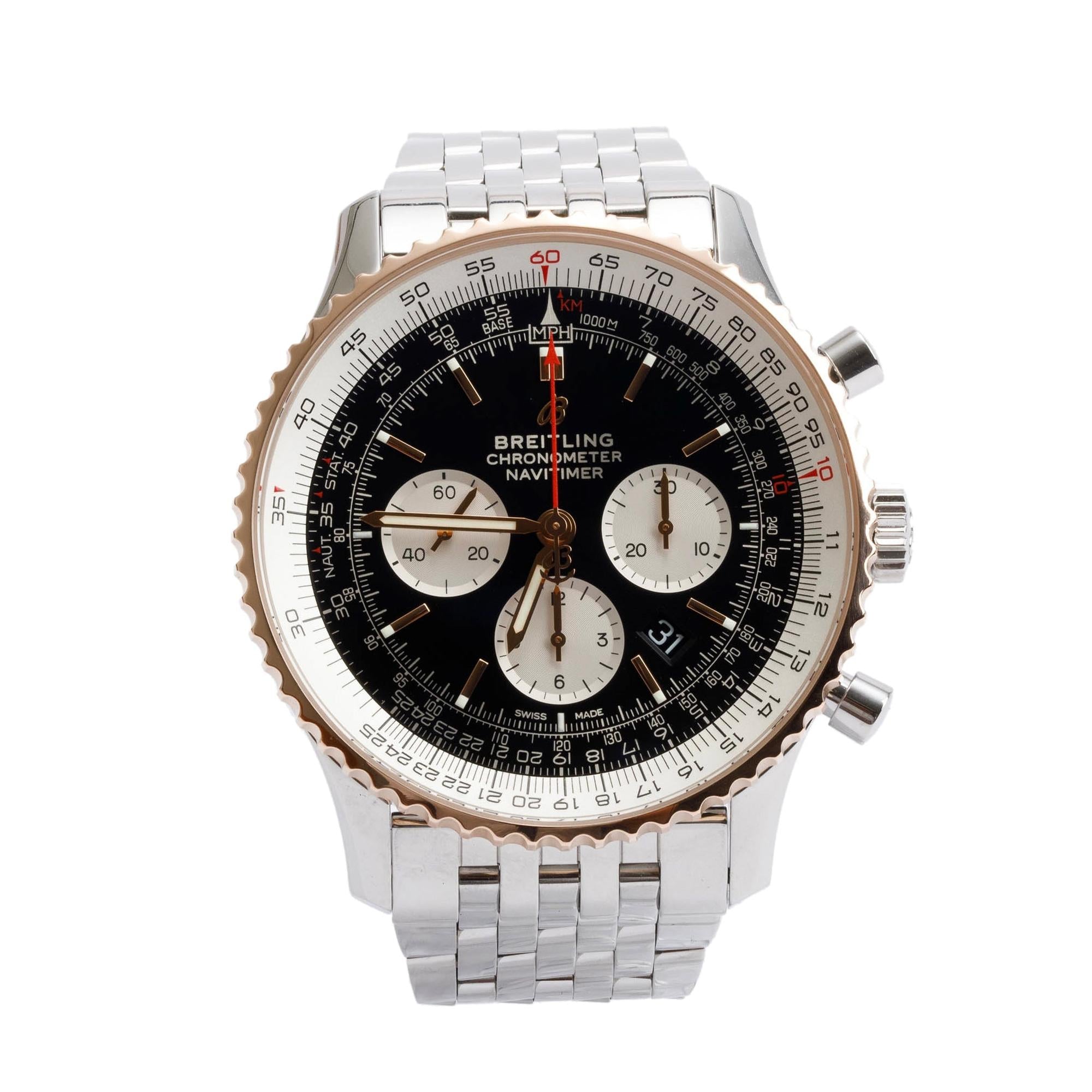 Breitling Stainless Steel & 18k Rose Gold Navitimer B01 Chronograph 46 MM Automatic Watch UB0127 w/ Box & Papers