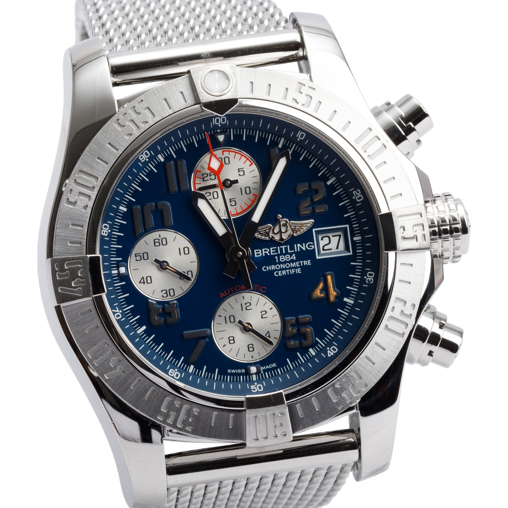 Breitling Stainless Steel Avenger II 43 MM Automatic Chronograph Watch Blue Dial A13381 w/ Box & Papers