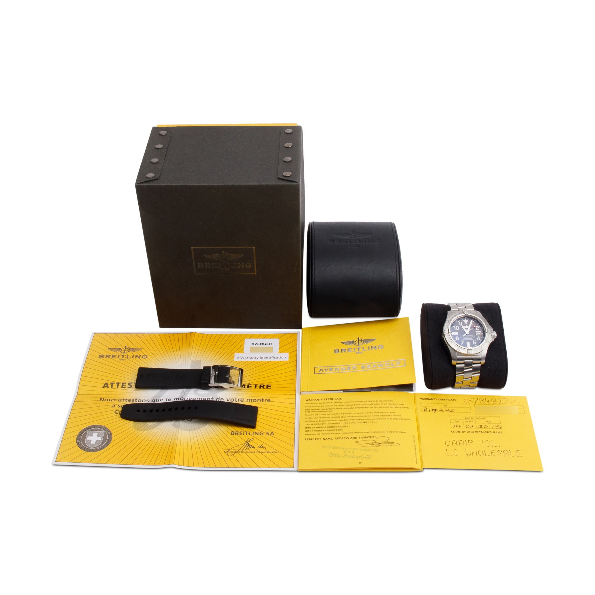 Breitling Stainless Steel Avenger II Seawolf 45 MM Automatic Watch Grey Dial A17330 w/ Box, Papers & Extra Strap
