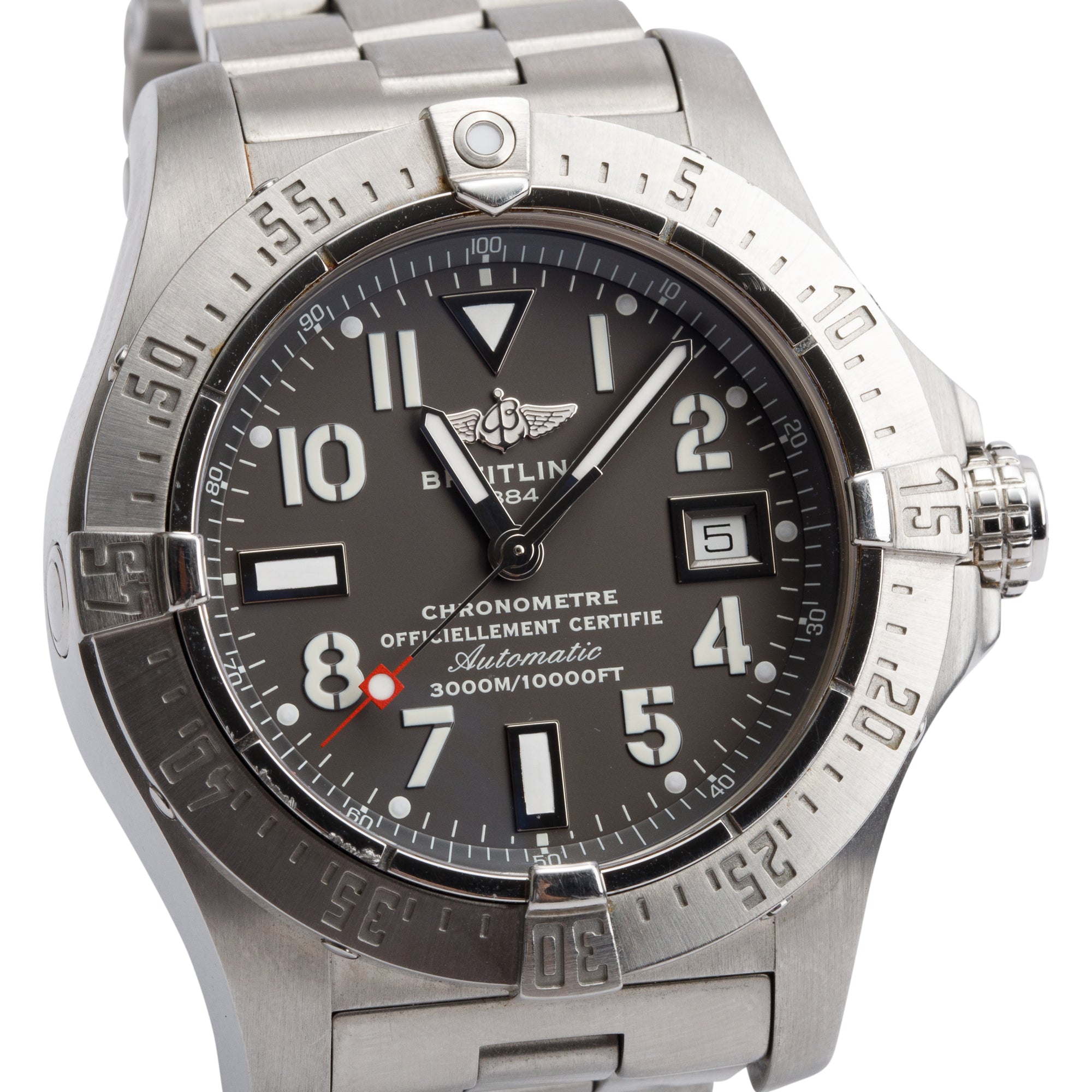 Breitling Stainless Steel Avenger II Seawolf 45 MM Automatic Watch Grey Dial A17330 w/ Box, Papers & Extra Strap