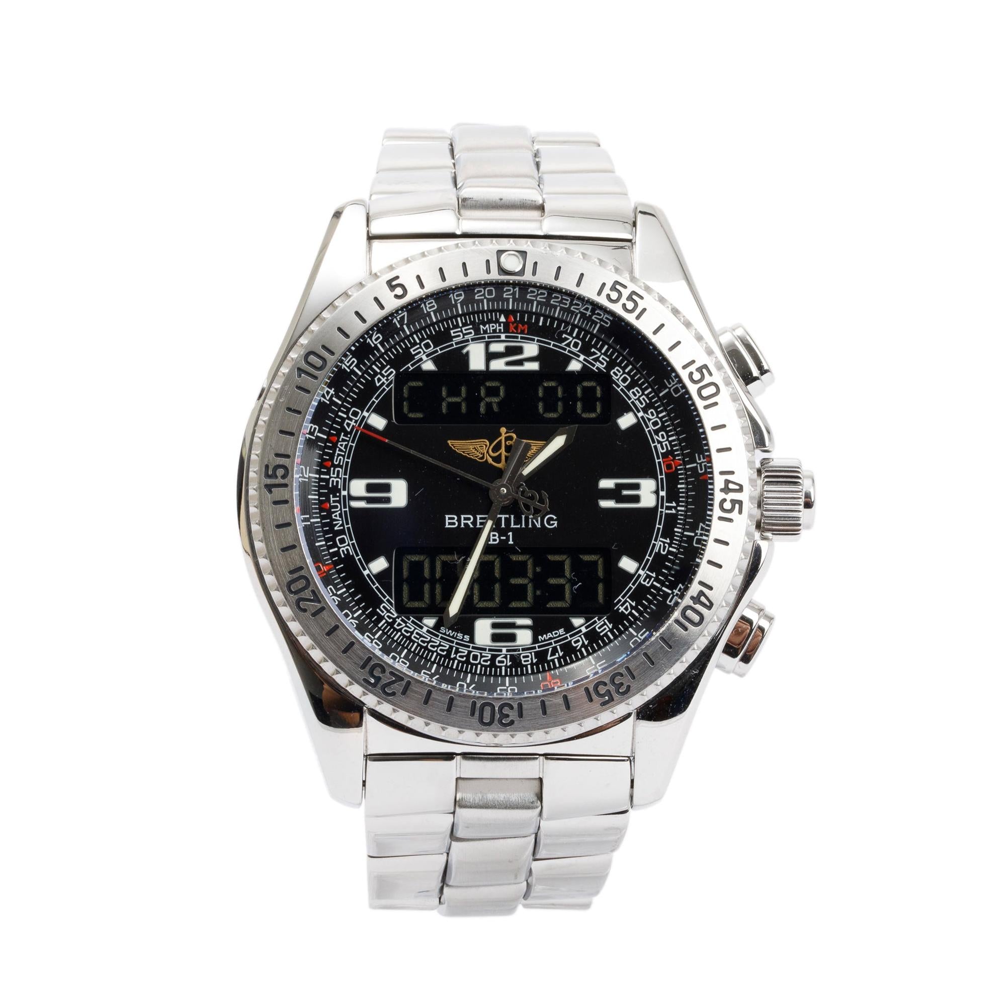 Breitling Stainless Steel B-1 44 MM Watch w/ Box & Papers