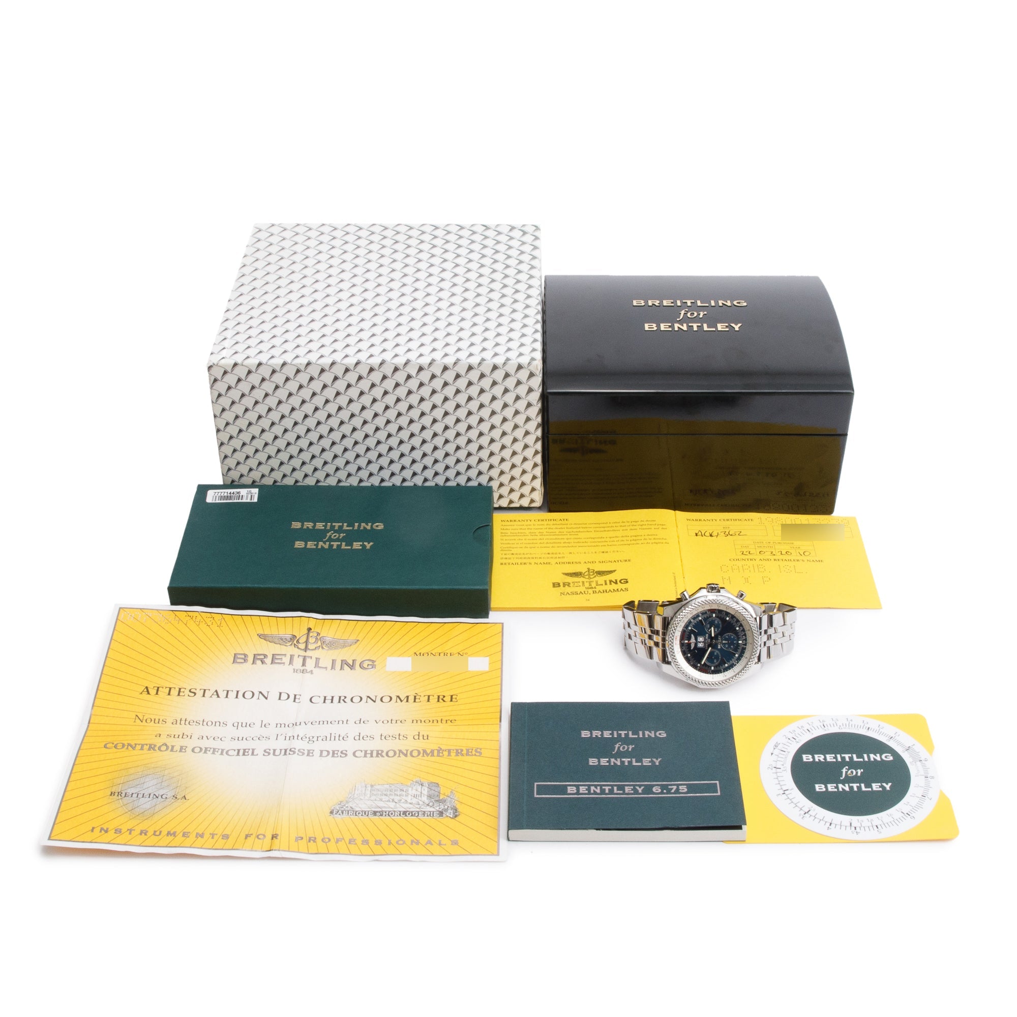 Breitling Stainless Steel Bentley 6.75 49 MM Automatic Chronograph Blue Dial Watch A44362 w/ Box & Papers