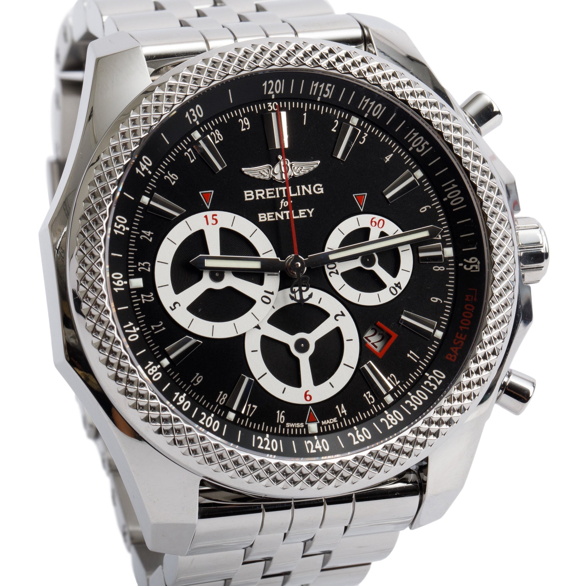 Breitling Stainless Steel Bentley Barnato 49 MM Automatic Chronograph Black Dial Watch A25366 w/ Box & Papers