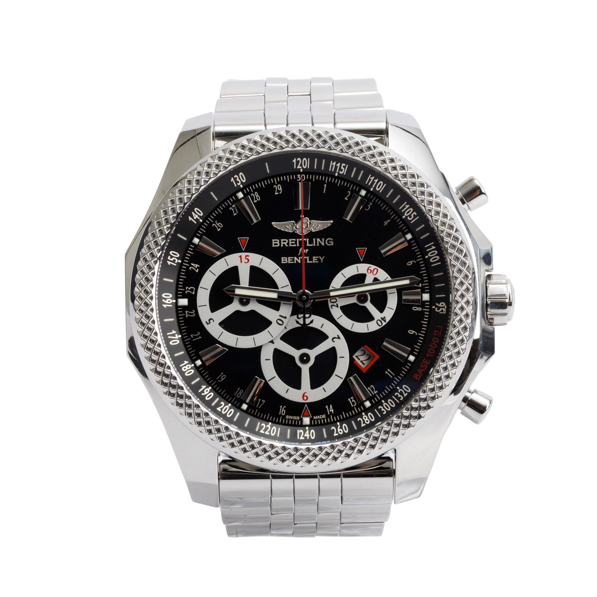 Breitling Stainless Steel Bentley Barnato 49 MM Automatic Chronograph Black Dial Watch A25366 w/ Box & Papers