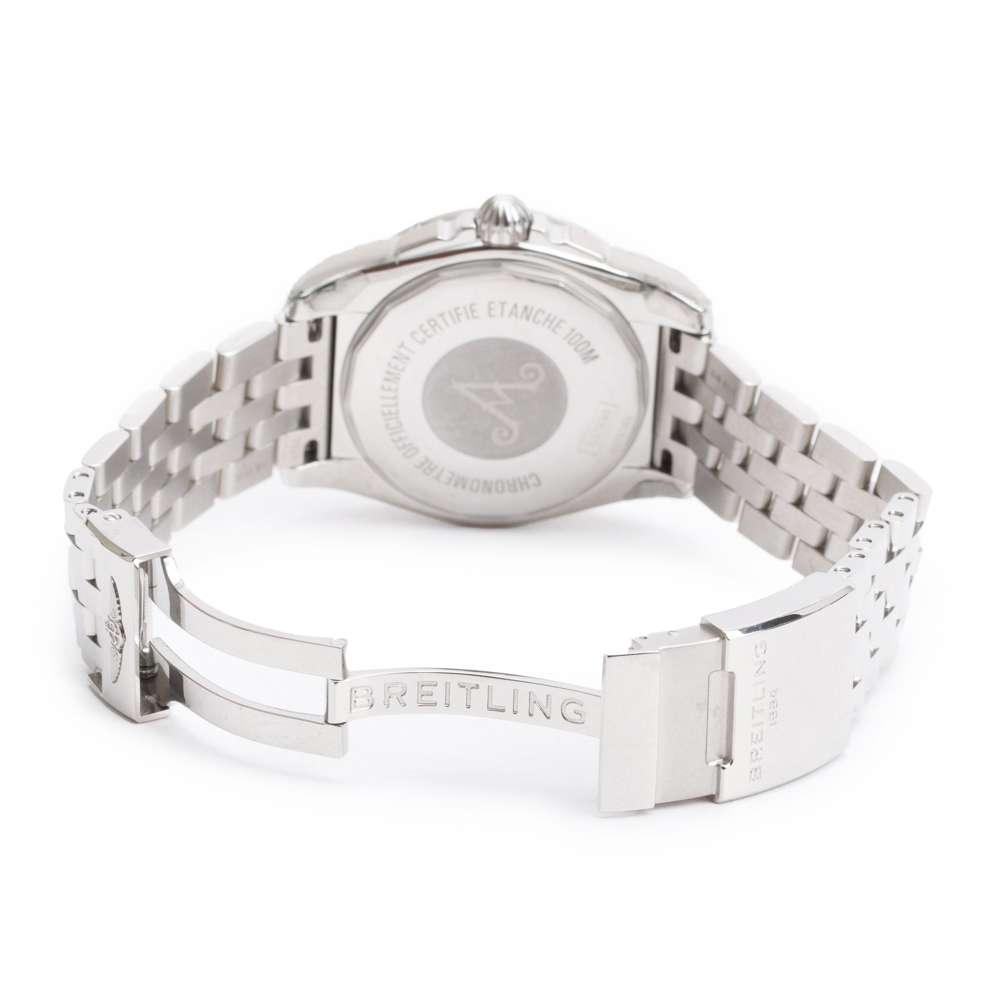 Breitling Stainless Steel Diamond Bezel & Shamrock Olive Green Diamond Dial Galactic 36 MM Automatic Watch w/ Box