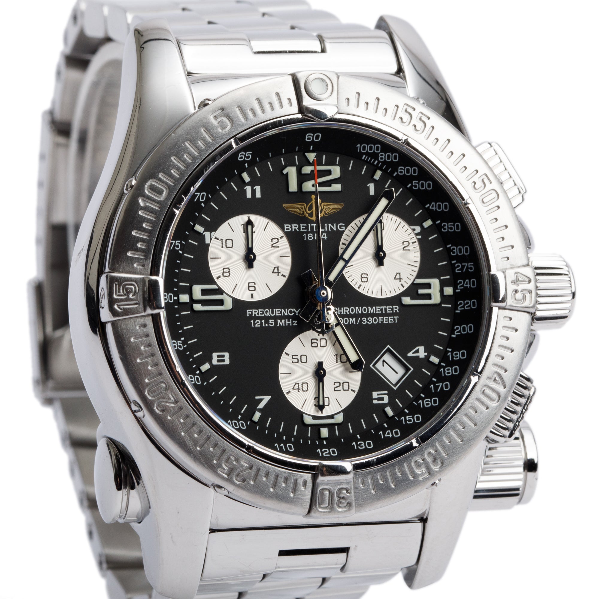 Breitling Stainless Steel Emergency Mission 43 MM Chronograph Quartz Watch A73321 w/ Box & Papers