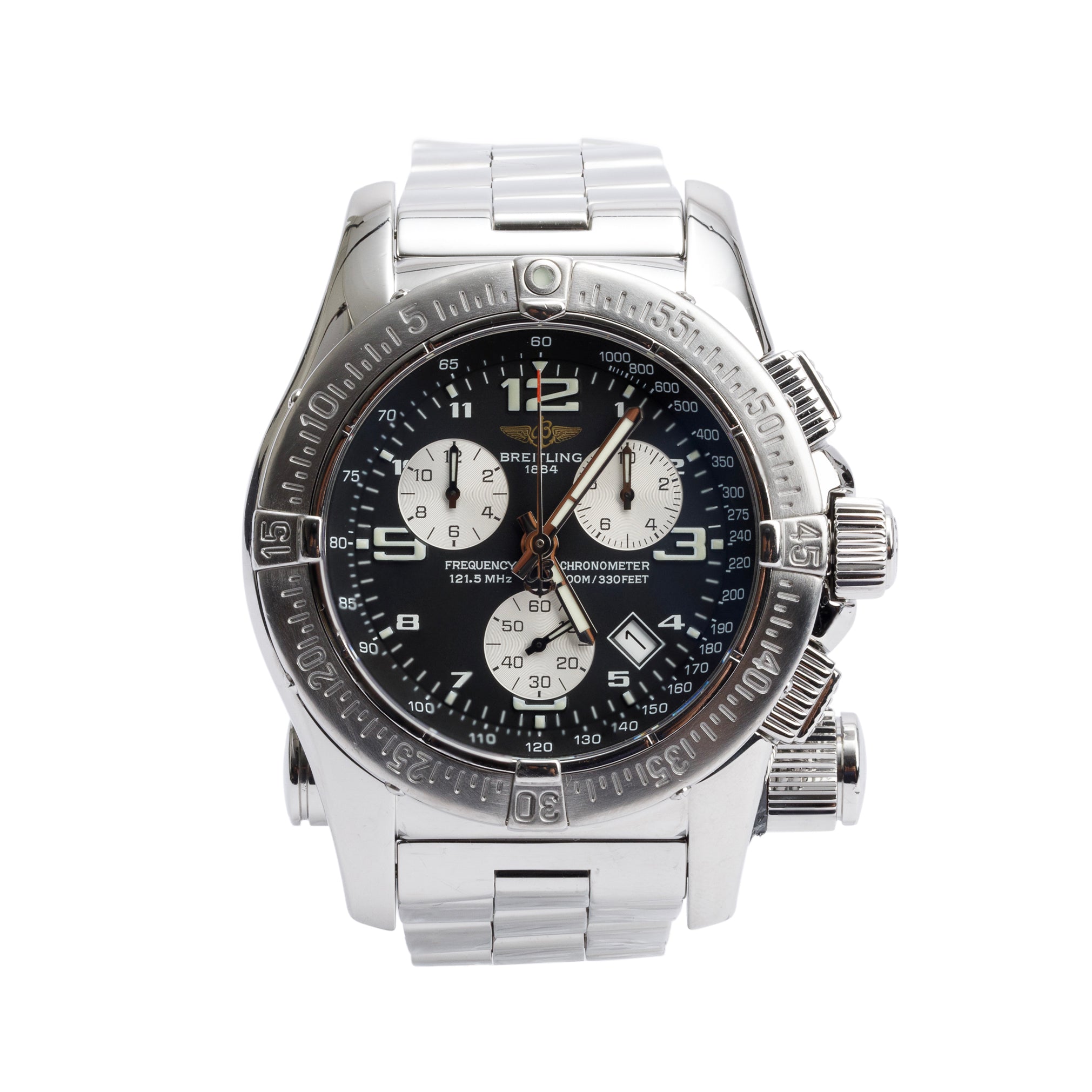 Breitling Stainless Steel Emergency Mission 43 MM Chronograph Quartz Watch A73321 w/ Box & Papers