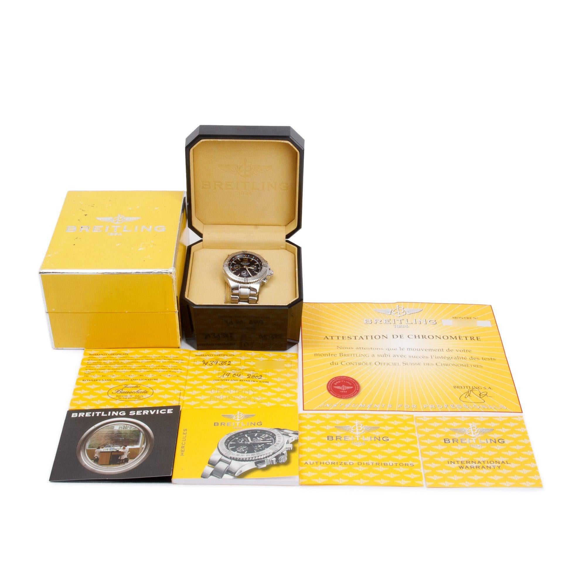 Breitling Stainless Steel Hercules 45 MM Chronograph Automatic Watch A39362 w/ Box & Papers