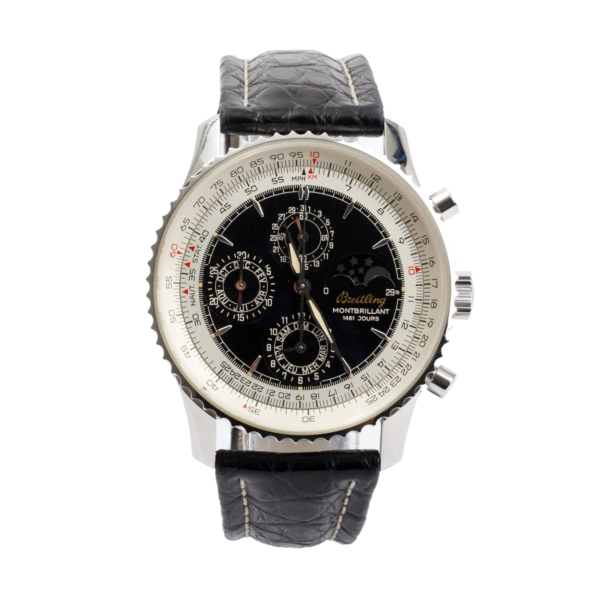 Breitling Stainless Steel Montbrillant 41.5 MM Chronograph Moonphase Automatic Watch w/ Box