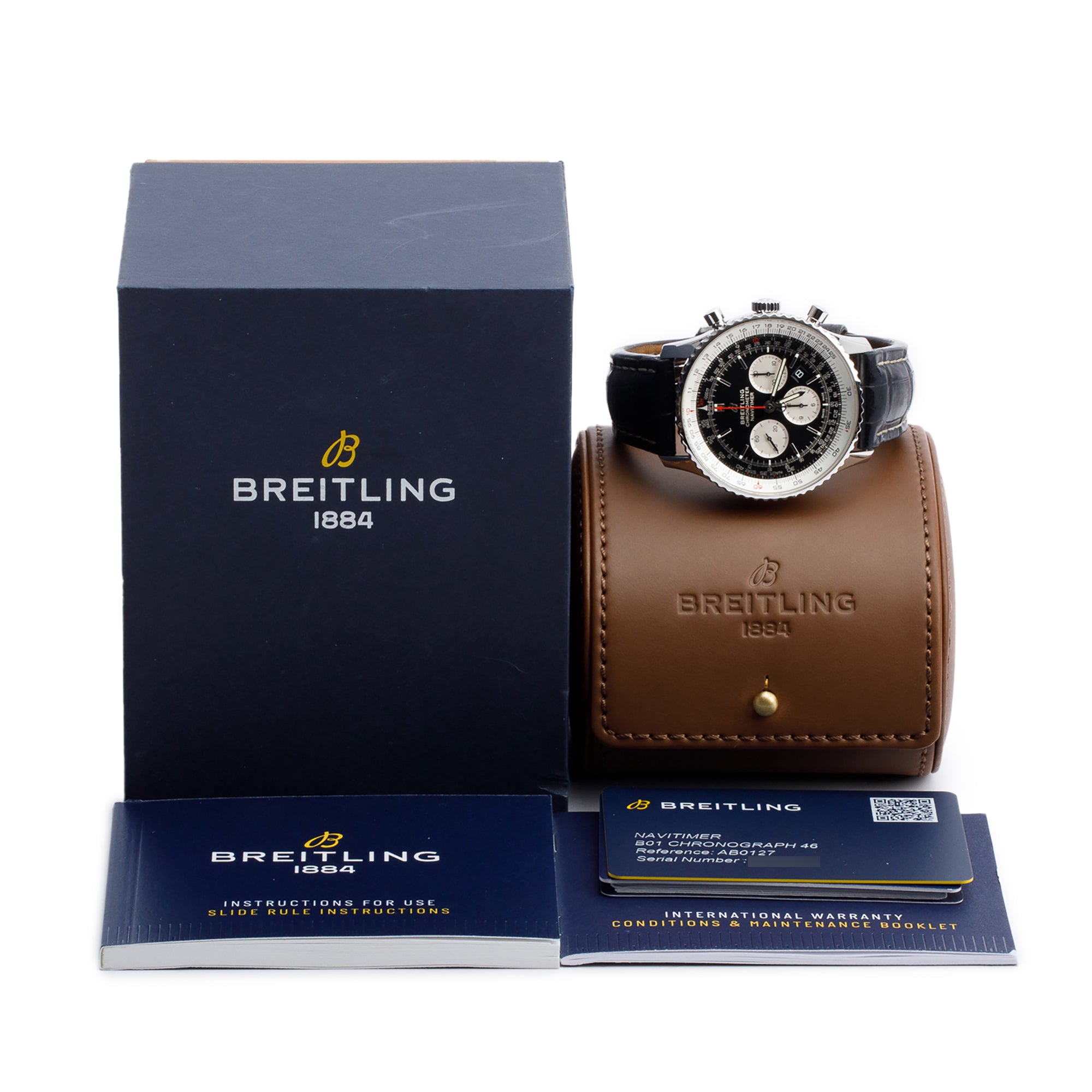 Breitling Stainless Steel Navitimer 46 MM Automatic Chronograph Watch Black Dial AB0127 w/ Box & Papers