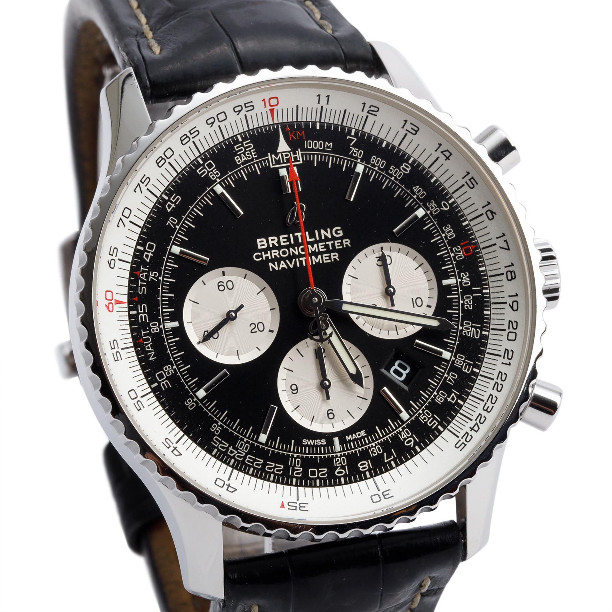 Breitling Stainless Steel Navitimer 46 MM Automatic Chronograph Watch Black Dial AB0127 w/ Box & Papers