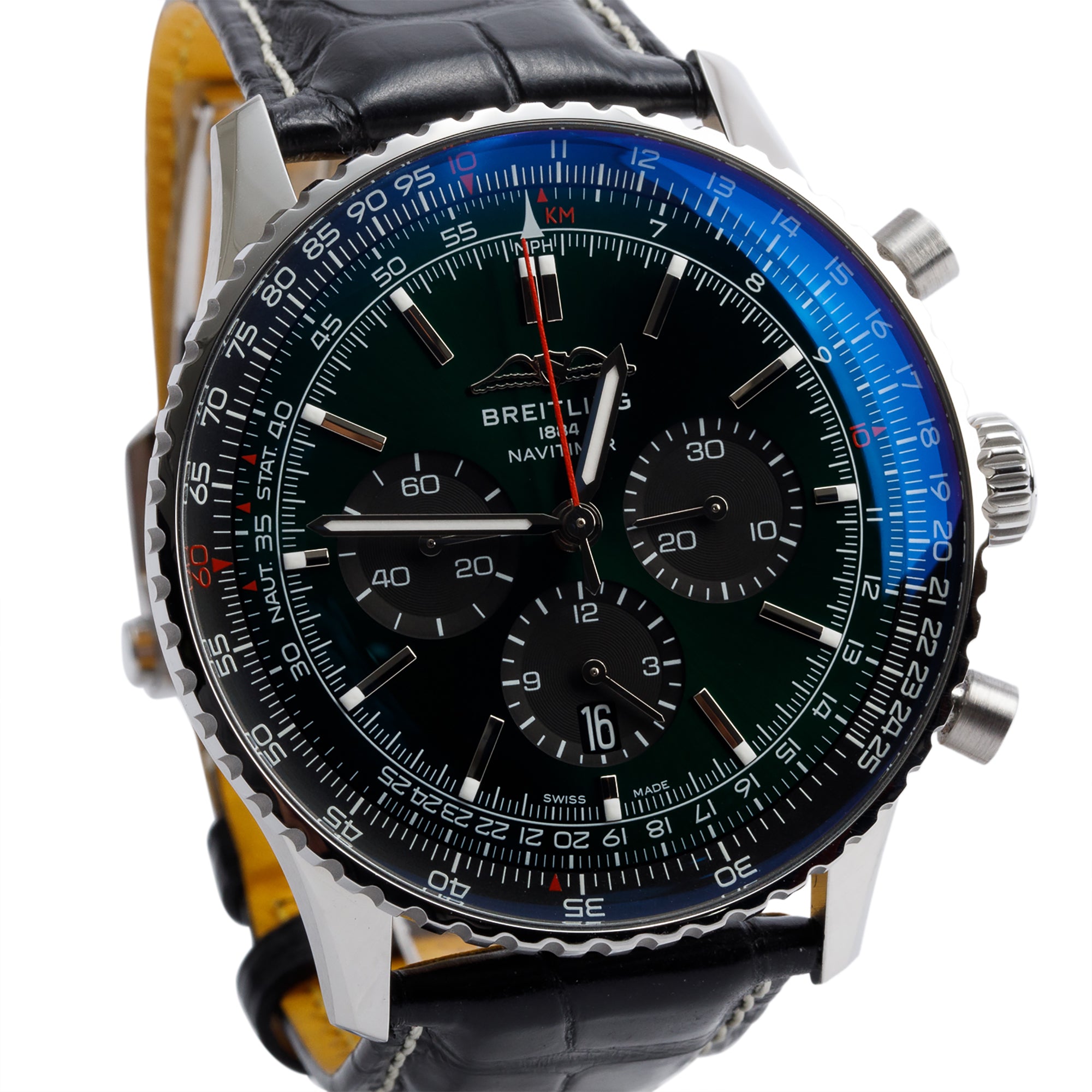 Breitling Stainless Steel Navitimer B01 46 MM Automatic Chronograph Watch Green Dial AB0137 w/ Box & Papers