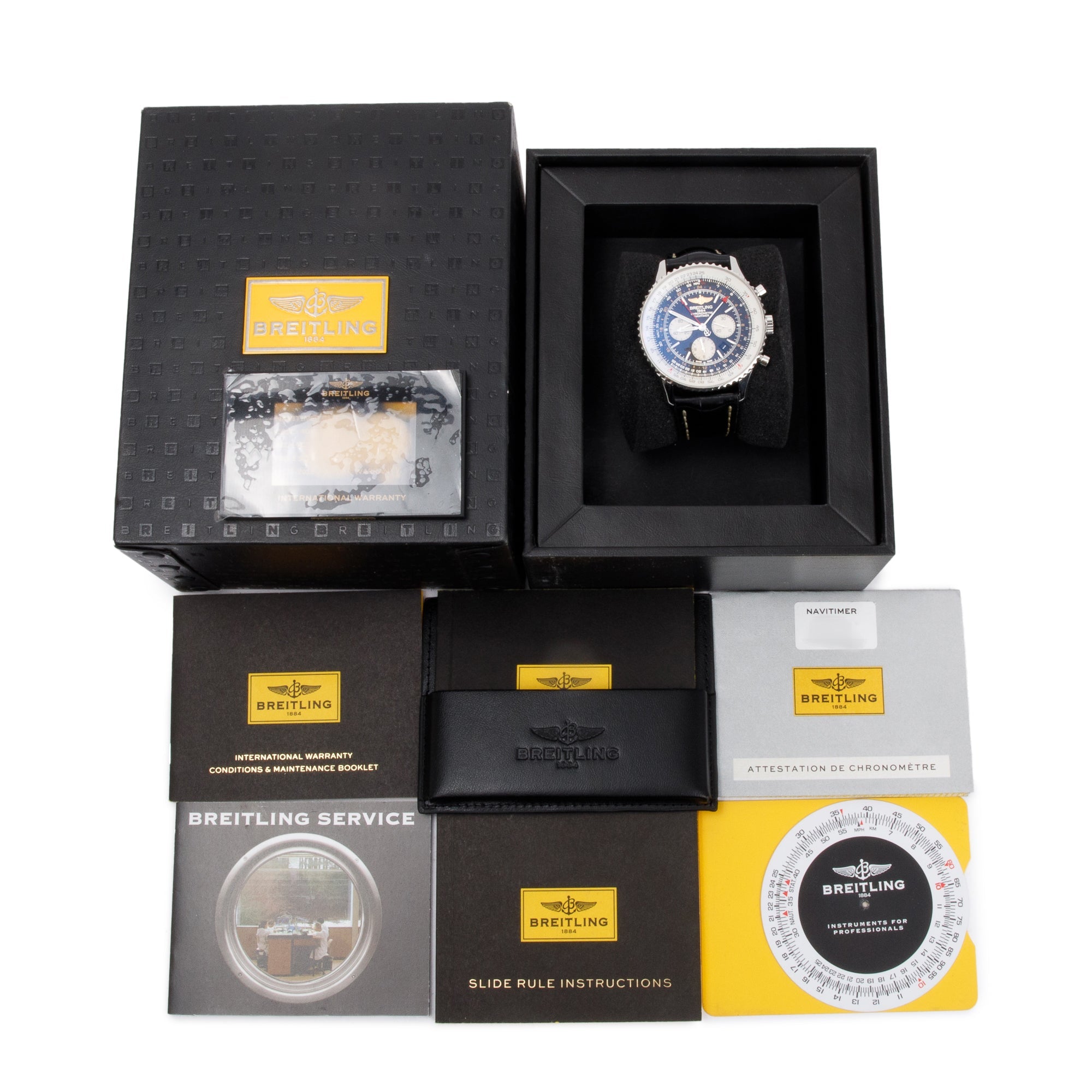 Breitling Stainless Steel Navitimer GMT 48 MM Automatic Chronograph Watch w/ Box & Papers