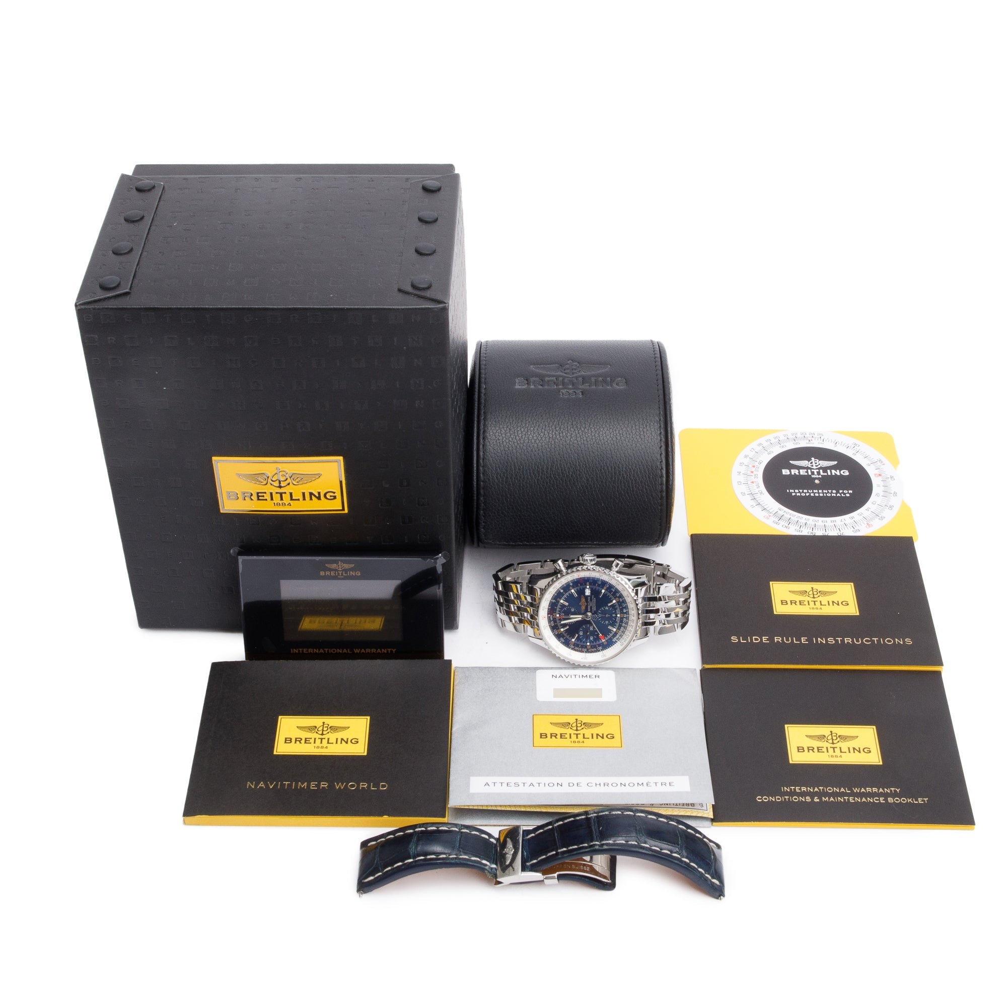 Breitling Stainless Steel Navitimer World GMT 46 MM Chronograph Automatic Watch A24322 w/ Box, Papers & Extra Strap