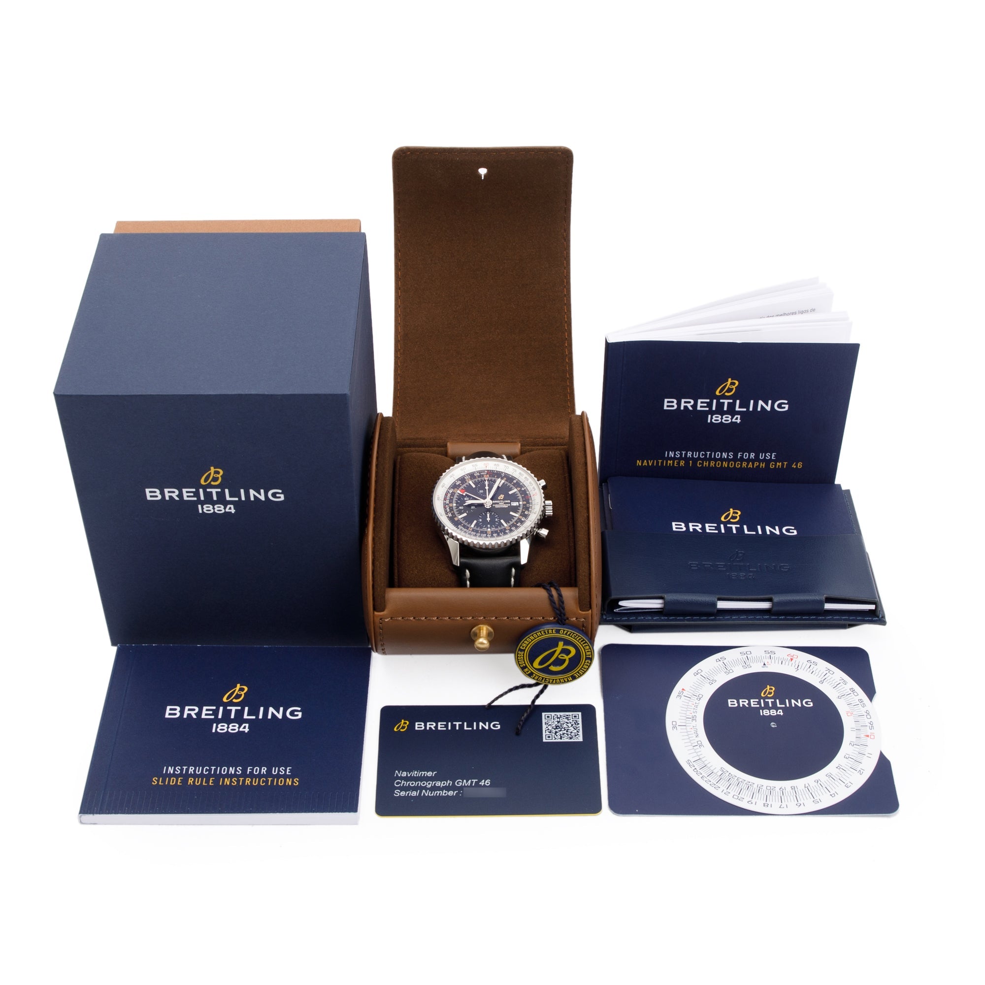 Breitling Stainless Steel Navitimer World GMT 46MM Automatic Watch w/ Box & Papers